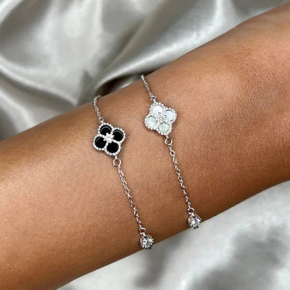 Anyco Bracelet Sterling Silver Clear White 4 Four Leaf Clover Bracelet 5A Cubic Zirconia Link Chain Tennis Bracelets-Bracelets-PEROZ Accessories