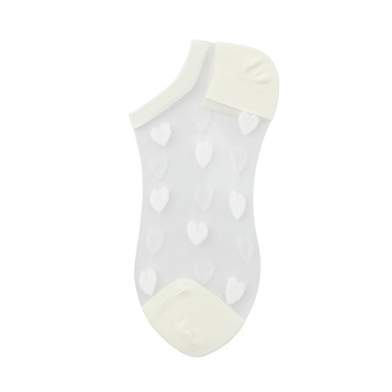 Anysox 5 Pairs White Size 5-9 Heart Tull Glass Silk With Transparent Thin Mesh Color Full Nylon Knee Sock ComFortable To Wear For Ladies-Socks-PEROZ Accessories