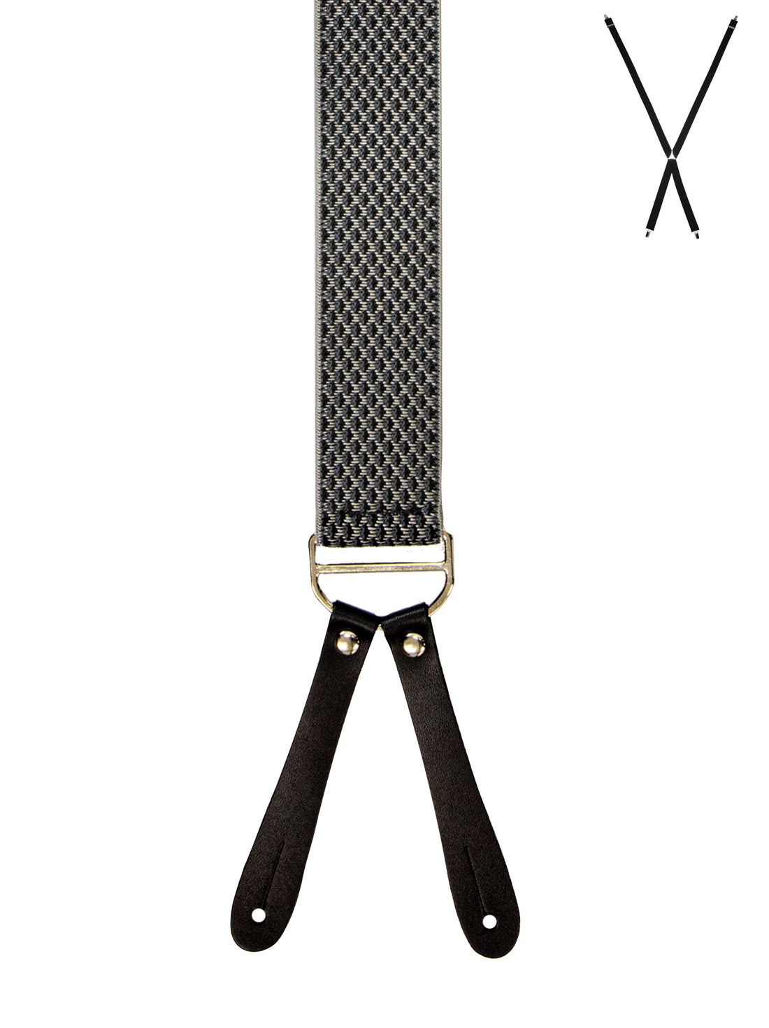 BRACES. X-Back with Leather Ends. Jacquard Print. Grey. 35mm width.-Braces-PEROZ Accessories