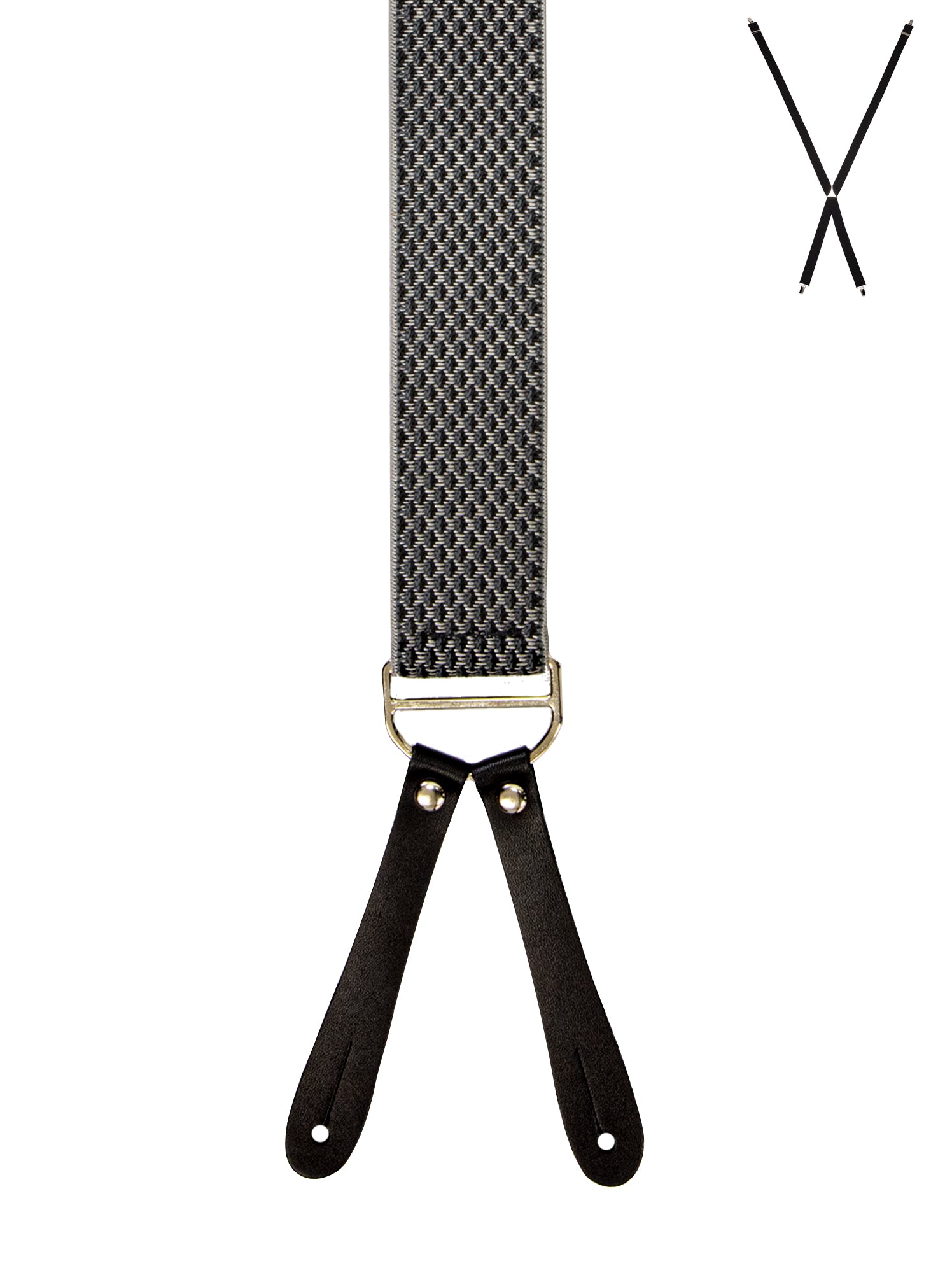 BRACES. X-Back with Leather Ends. Jacquard Print. Grey. 35mm width.-Braces-PEROZ Accessories
