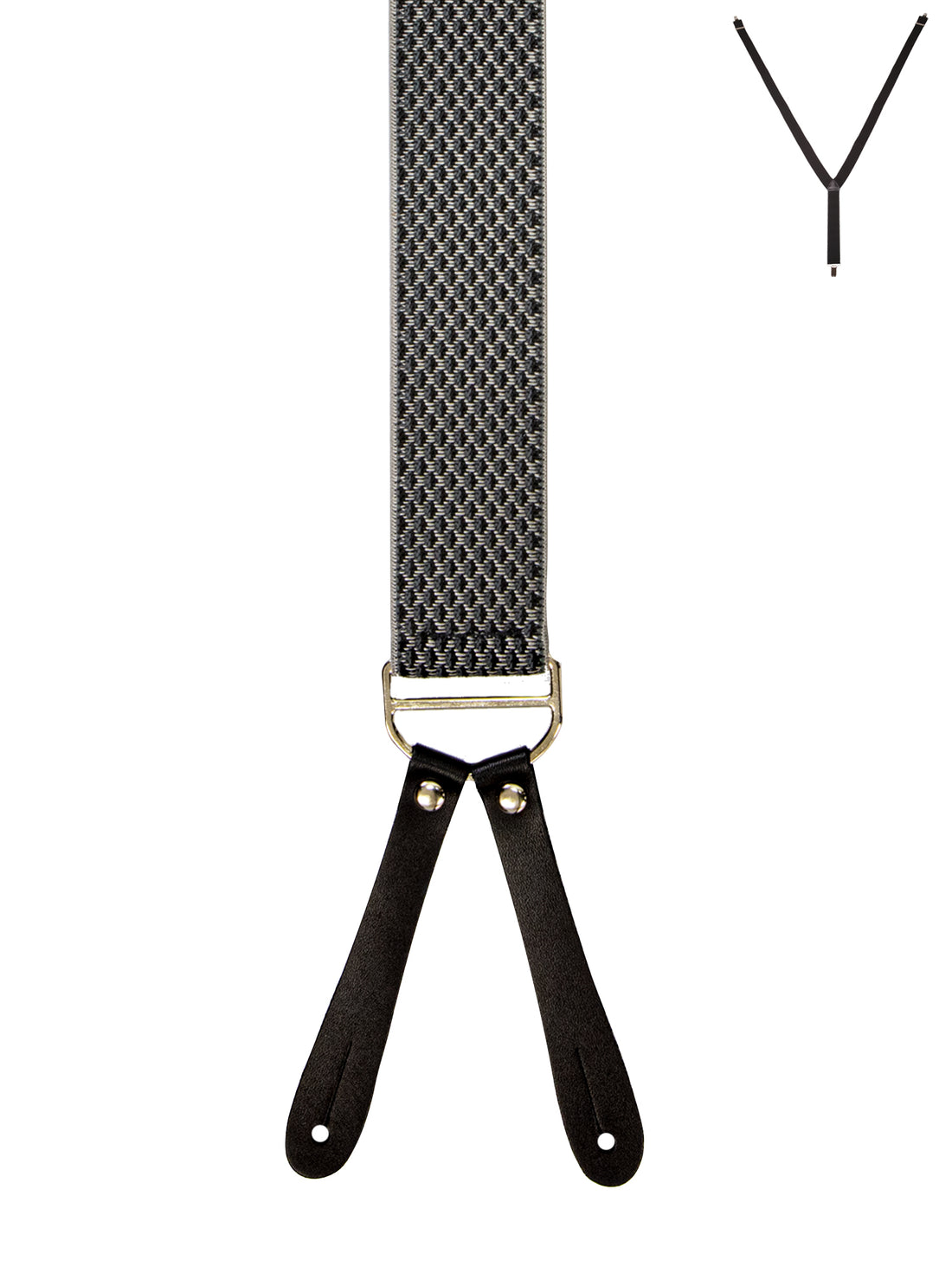 BRACES. Y-Back with Leather Ends. Jacquard Print. Grey. 35mm width.-Braces-PEROZ Accessories