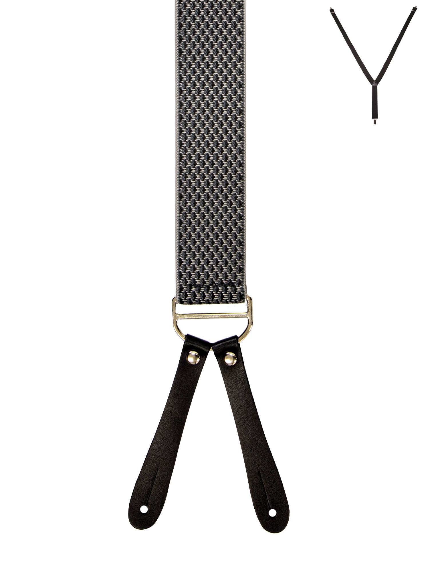 BRACES. Y-Back with Leather Ends. Jacquard Print. Grey. 35mm width.-Braces-PEROZ Accessories