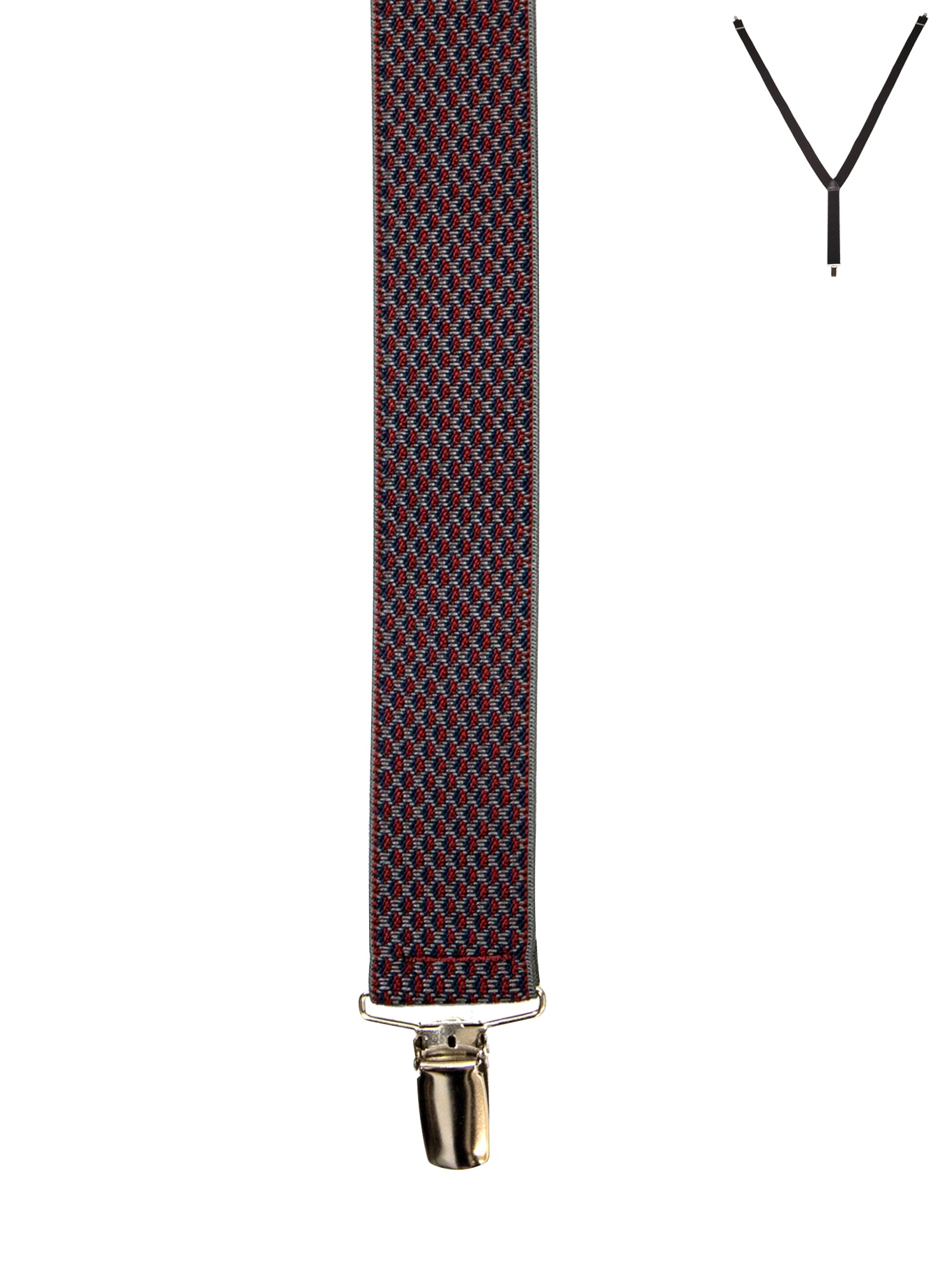 BRACES. Y-Back with Nickel Clips. Jacquard Print. Burgundy. 35mm width.-Braces-PEROZ Accessories