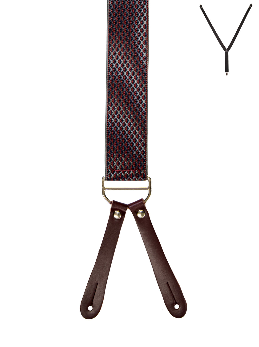BRACES. Y-Back with Leather Ends. Jacquard Print. Burgundy. 35mm width.-Braces-PEROZ Accessories