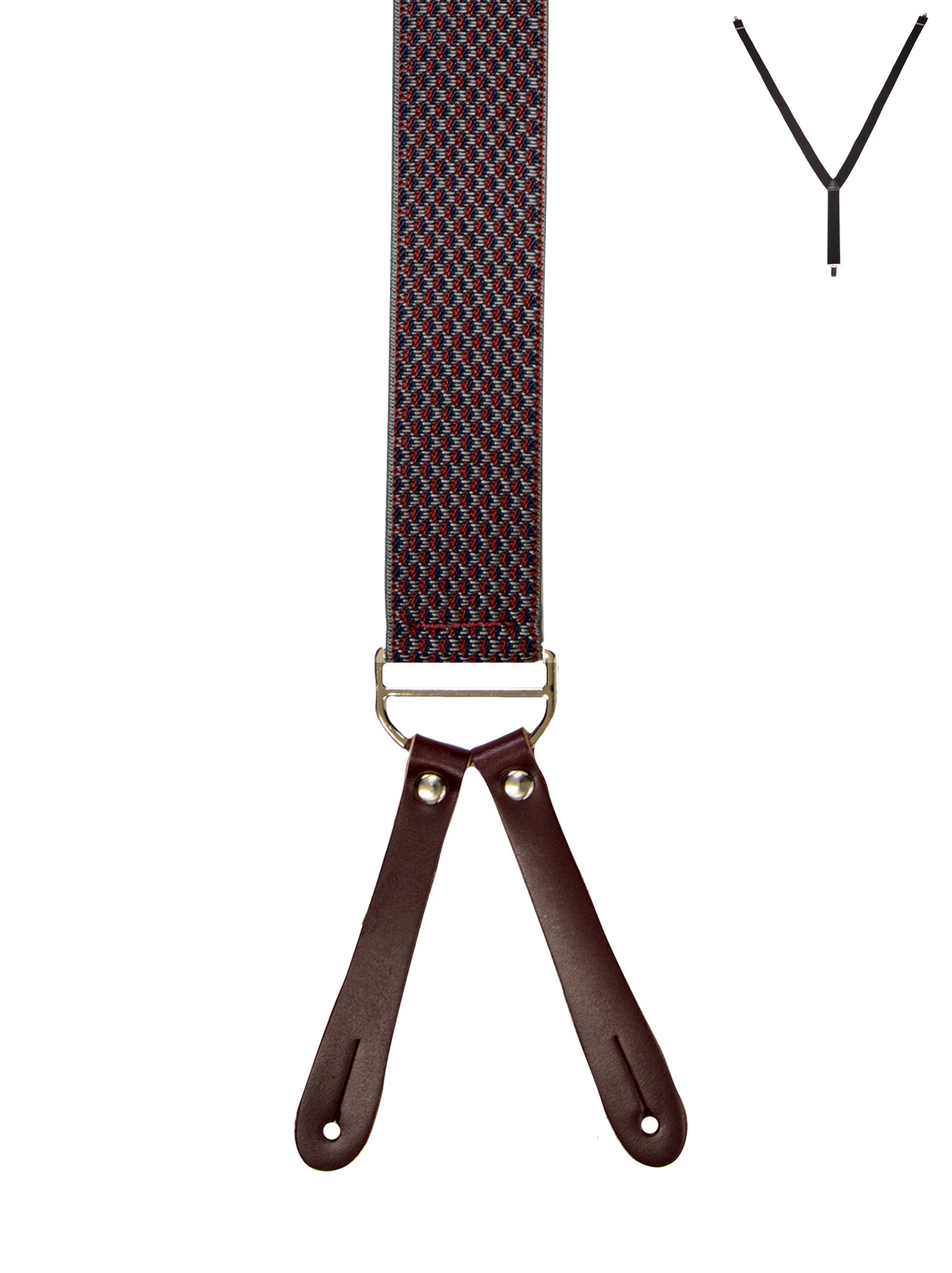 BRACES. Y-Back with Leather Ends. Jacquard Print. Burgundy. 35mm width.-Braces-PEROZ Accessories