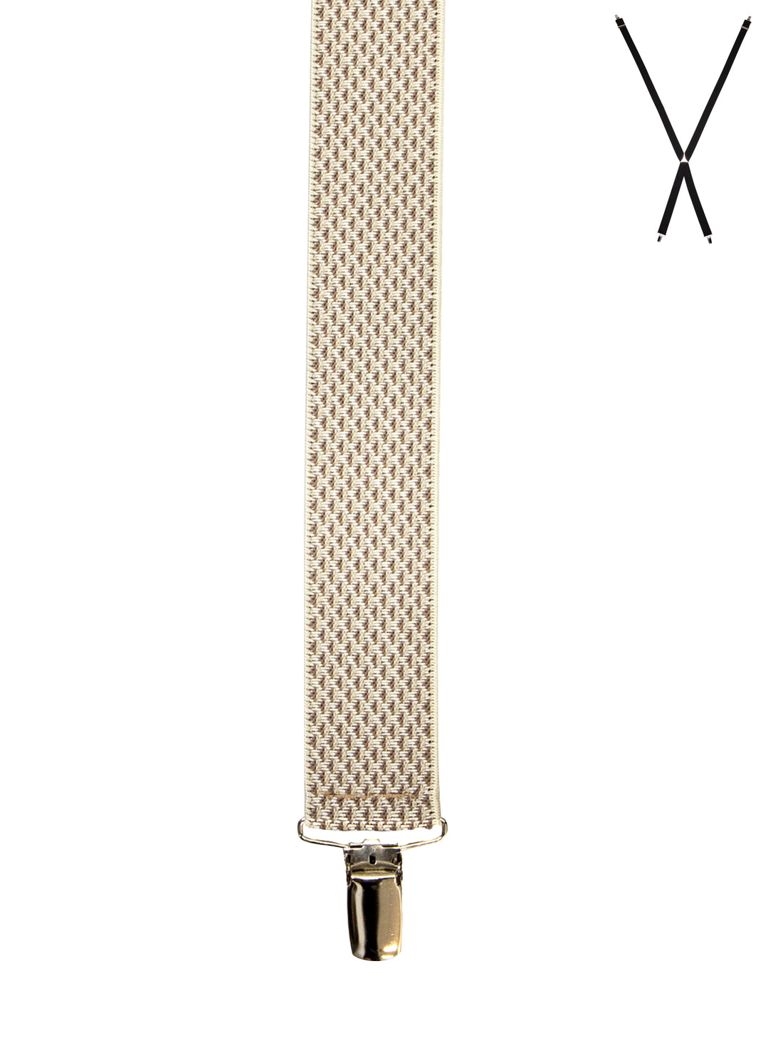 BRACES. X-Back with Nickel Clips. Jacquard Print. Beige. 35mm width.-Braces-PEROZ Accessories
