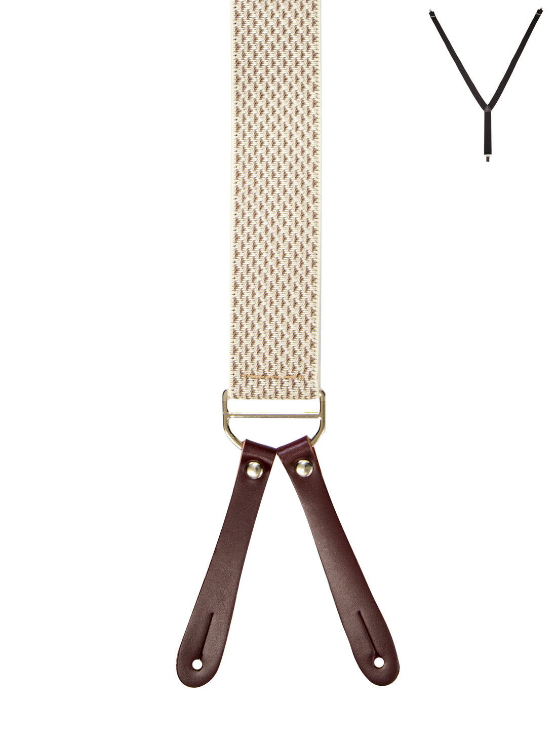 BRACES. Y-Back with Leather Ends. Jacquard Print. Beige. 35mm width.-Braces-PEROZ Accessories