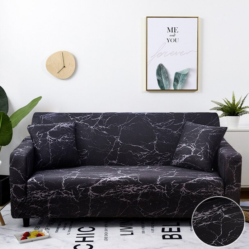 Anyhouz 1 Seater Sofa Cover Marble Black Style and Protection For Living Room Sofa Chair Elastic Stretchable Slipcover-Slipcovers-PEROZ Accessories