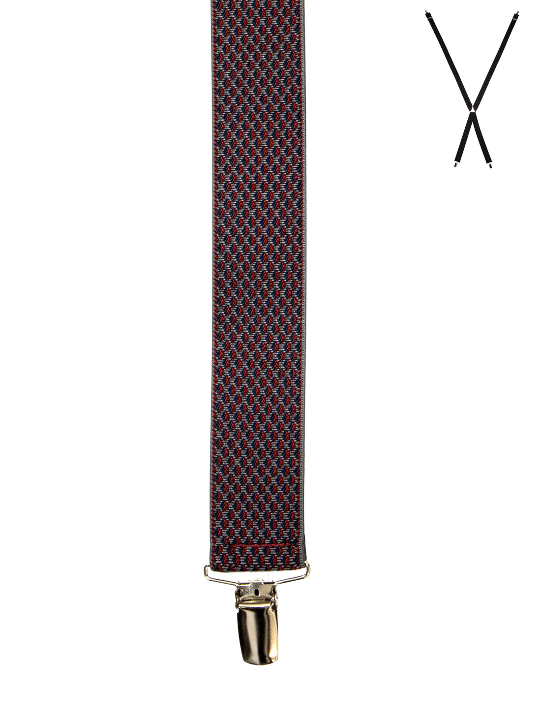 BRACES. X-Back with Nickel Clips. Jacquard Print. Burgundy. 35mm width.-Braces-PEROZ Accessories