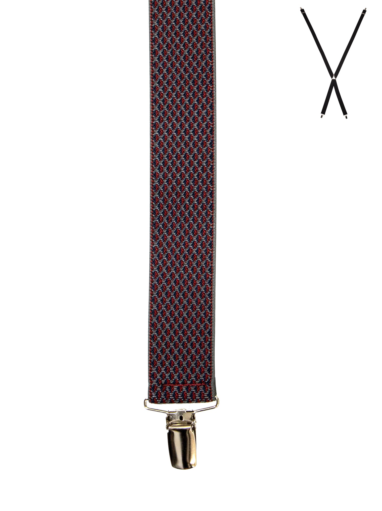 BRACES. X-Back with Nickel Clips. Jacquard Print. Burgundy. 35mm width.-Braces-PEROZ Accessories