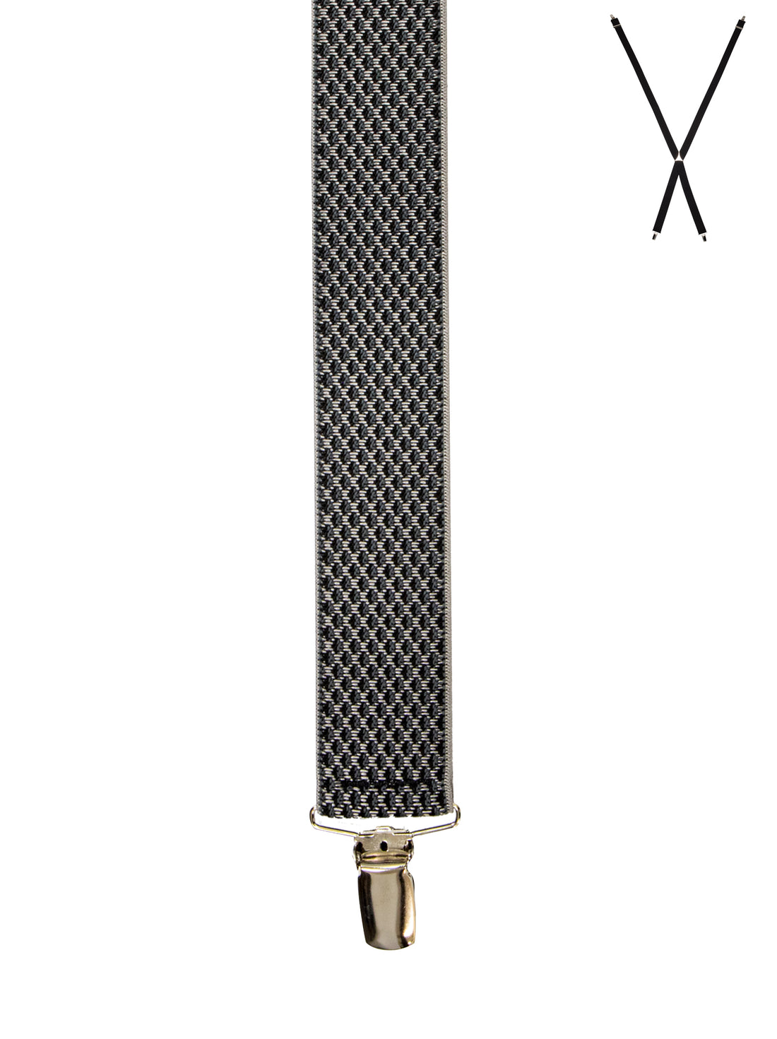BRACES. X-Back with Nickel Clips. Jacquard Print. Grey. 35mm width.-Braces-PEROZ Accessories
