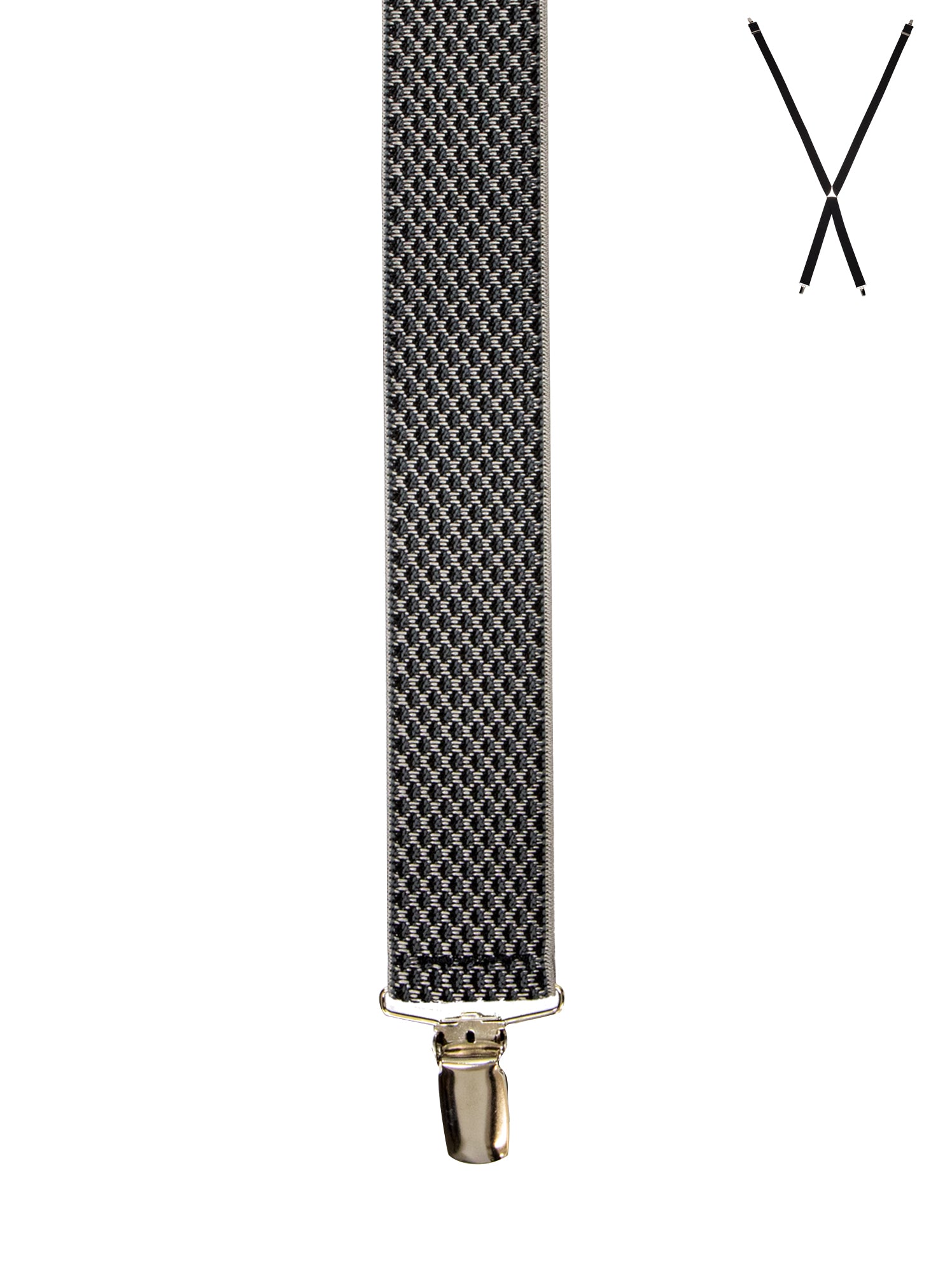 BRACES. X-Back with Nickel Clips. Jacquard Print. Grey. 35mm width.-Braces-PEROZ Accessories