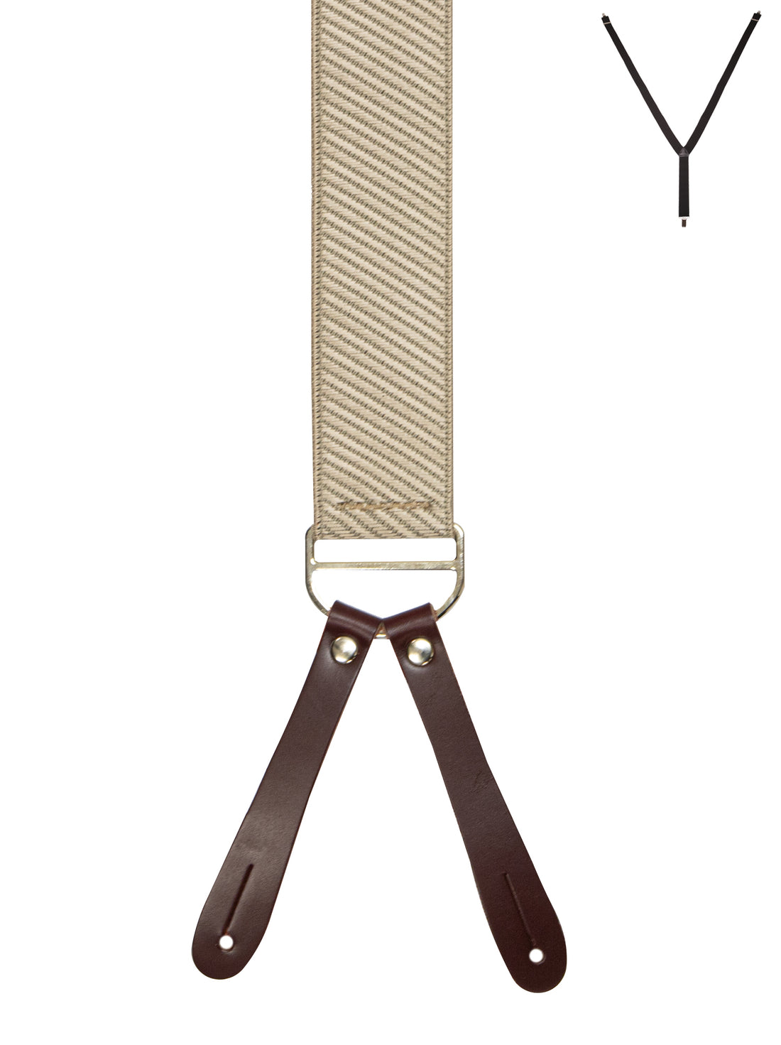 BRACES. Y-Back with Leather Ends. Diagonal Stripe Print. Beige. 35mm width.-Braces-PEROZ Accessories