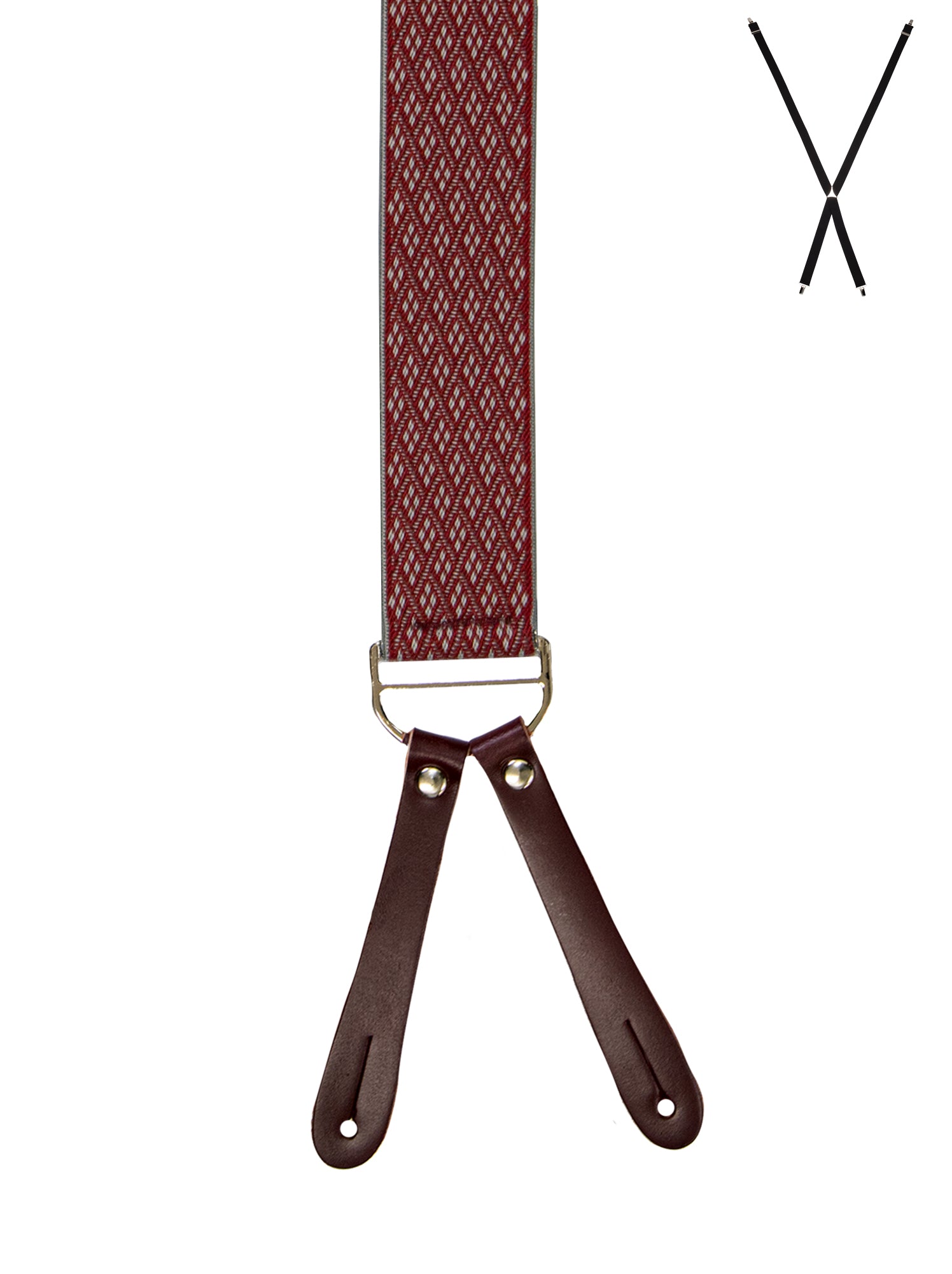 BRACES. X-Back with Leather Ends. Diamond Print. Red. 35mm width.-Braces-PEROZ Accessories