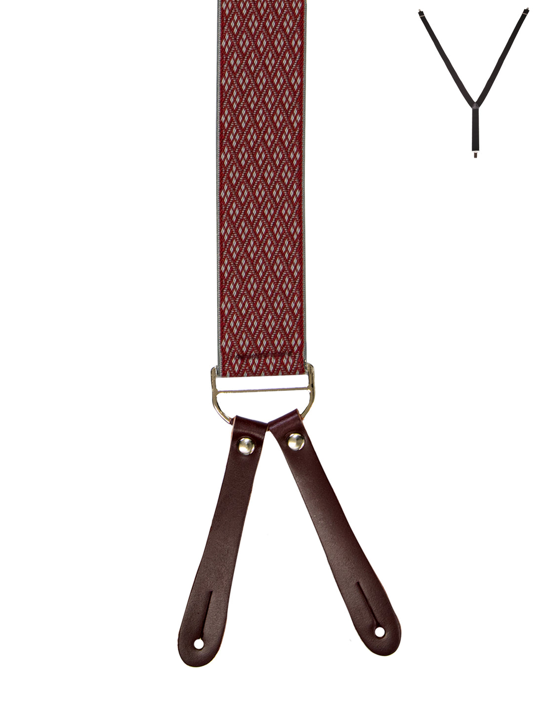 BRACES. Y-Back with Leather Ends. Diamond Print. Red. 35mm width.-Braces-PEROZ Accessories