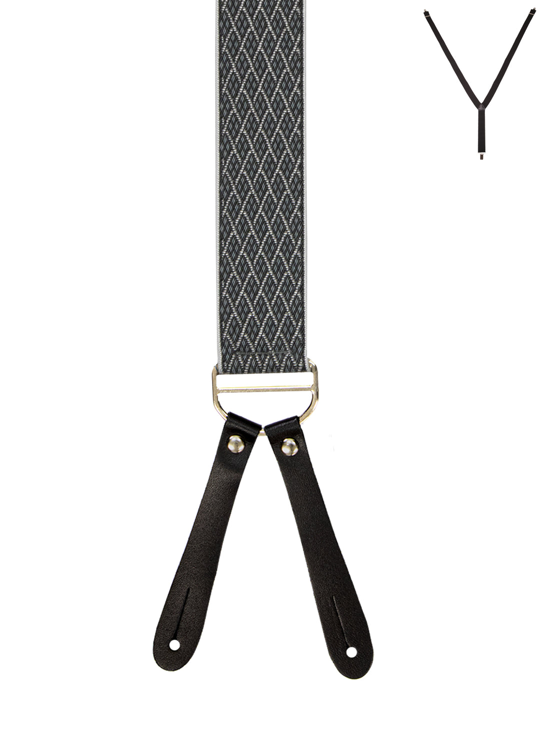 BRACES. Y-Back with Leather Ends. Diamond Print. Grey. 35mm width.-Braces-PEROZ Accessories