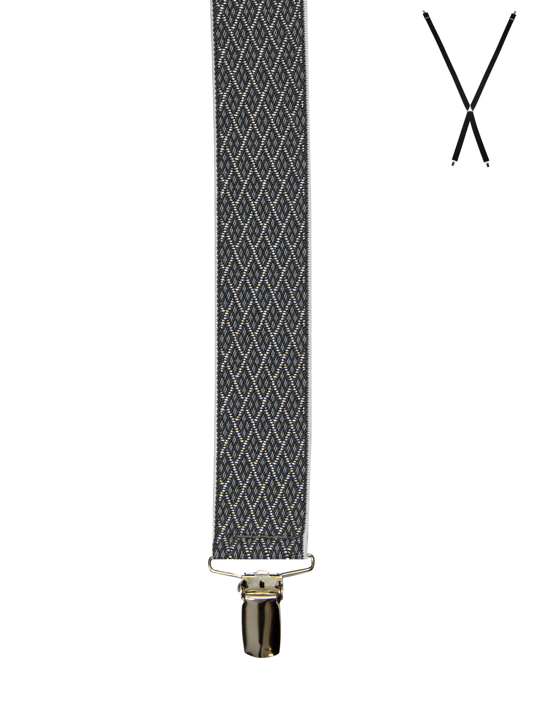 BRACES. X-Back with Nickel Clips. Diamond Print. Grey. 35mm width.-Braces-PEROZ Accessories