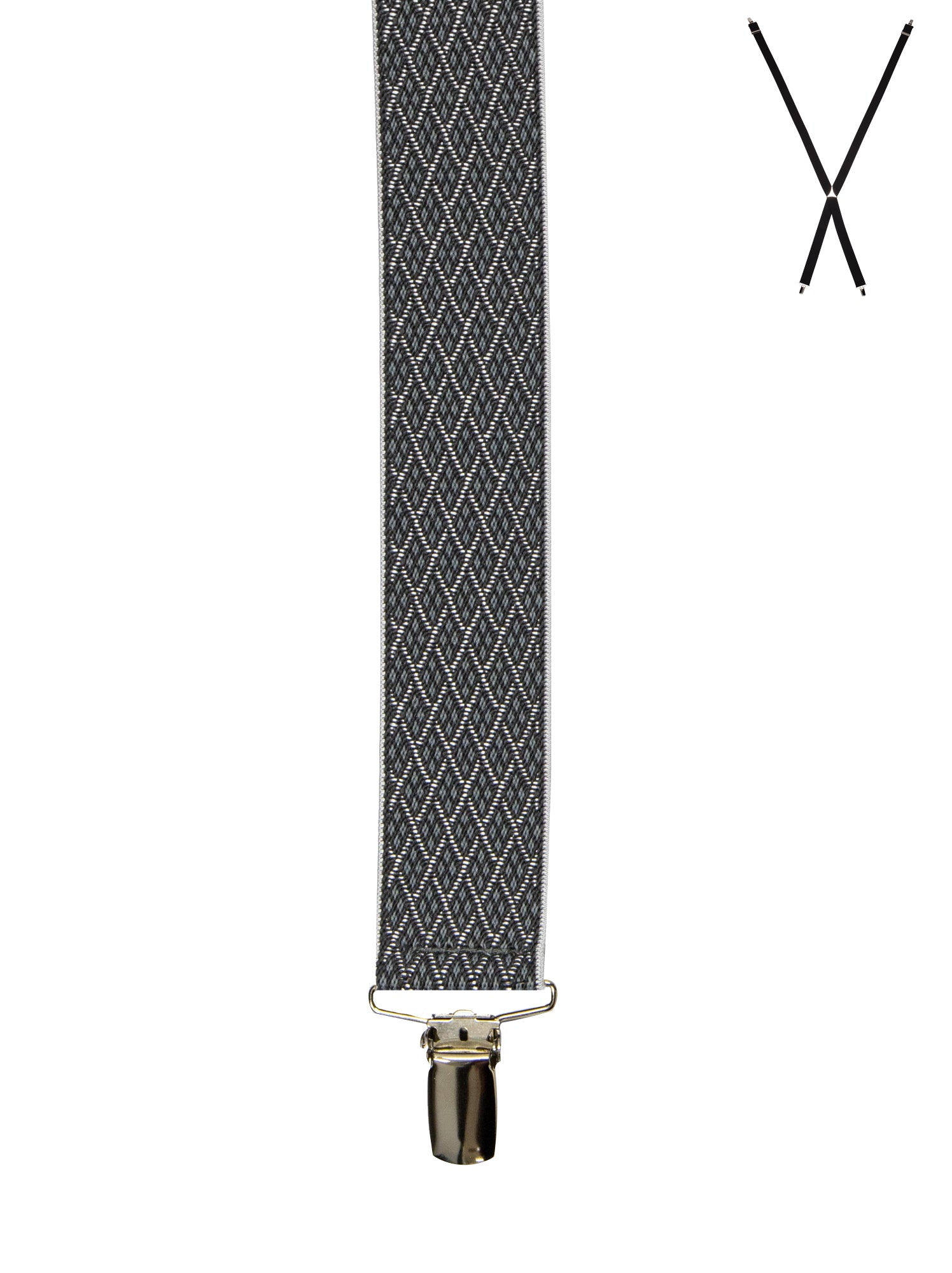BRACES. X-Back with Nickel Clips. Diamond Print. Grey. 35mm width.-Braces-PEROZ Accessories