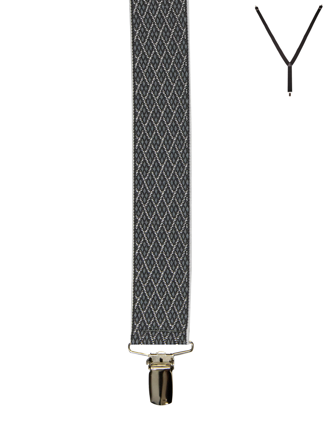 BRACES. Y-Back with Nickel Clips. Diamond Print. Grey. 35mm width.-Braces-PEROZ Accessories
