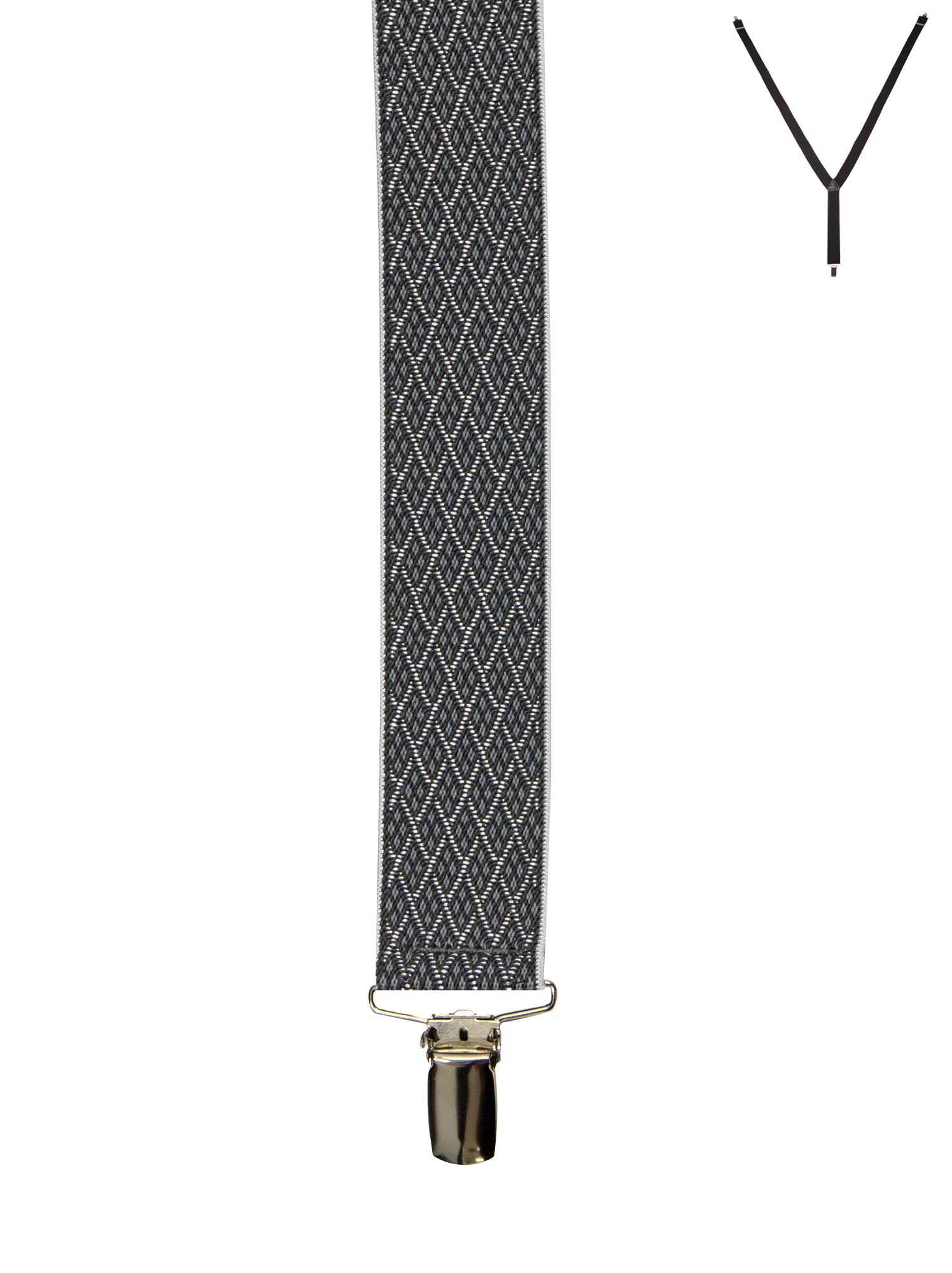 BRACES. Y-Back with Nickel Clips. Diamond Print. Grey. 35mm width.-Braces-PEROZ Accessories