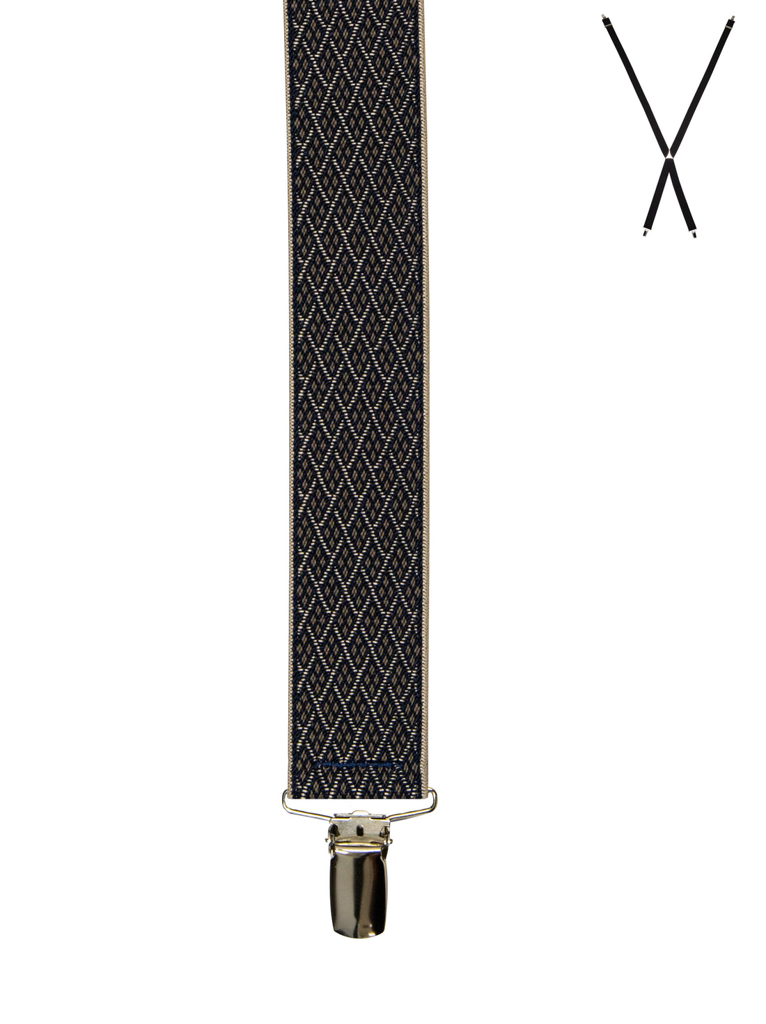 BRACES. X-Back with Nickel Clips. Diamond Print. Navy/Gold. 35mm width.-Braces-PEROZ Accessories