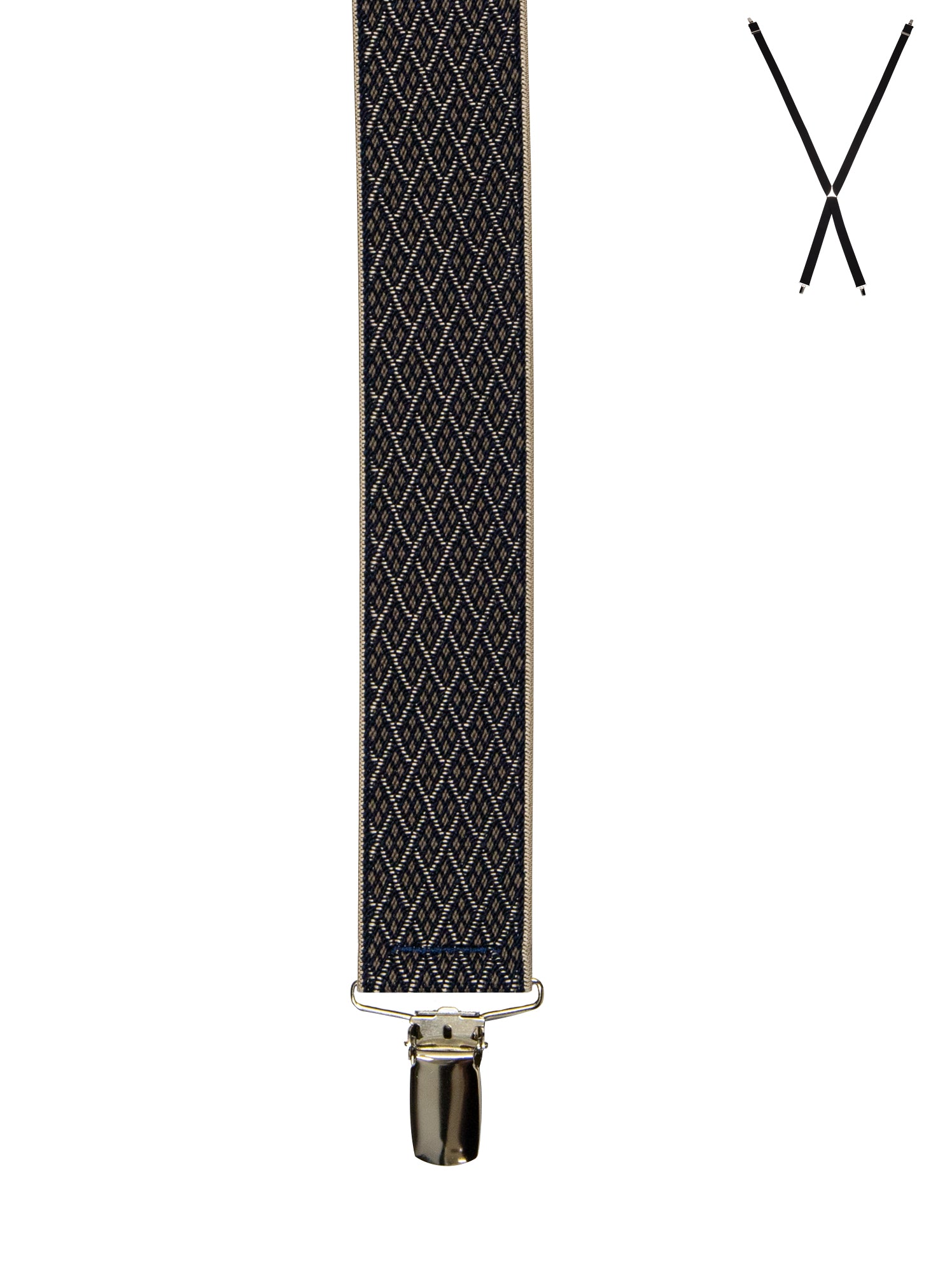 BRACES. X-Back with Nickel Clips. Diamond Print. Navy/Gold. 35mm width.-Braces-PEROZ Accessories