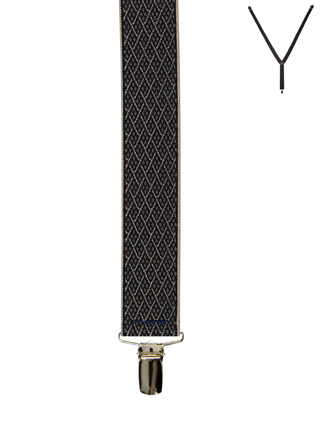 BRACES. Y-Back with Nickel Clips. Diamond Print. Navy/Gold. 35mm width.-Braces-PEROZ Accessories