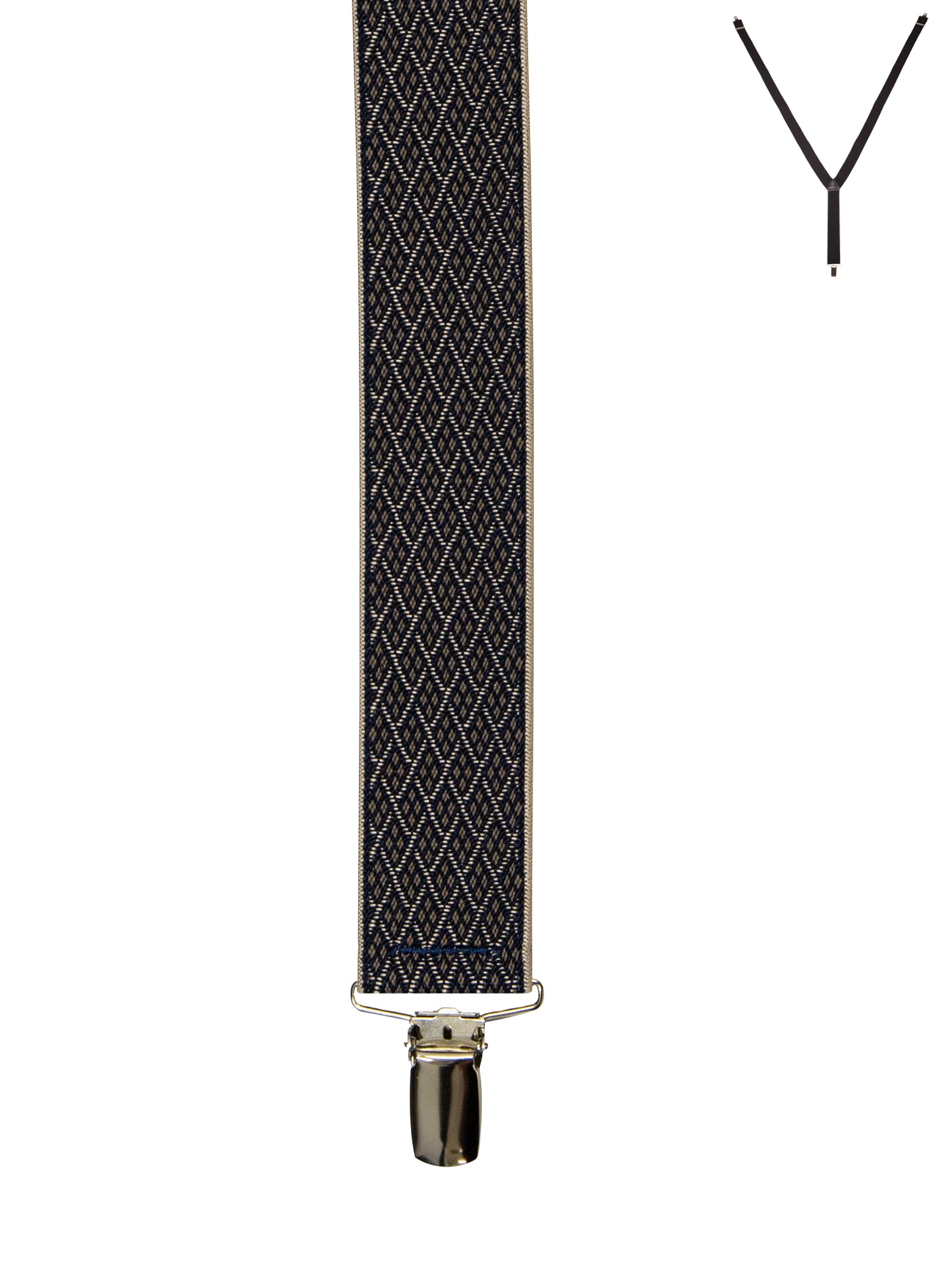 BRACES. Y-Back with Nickel Clips. Diamond Print. Navy/Gold. 35mm width.-Braces-PEROZ Accessories