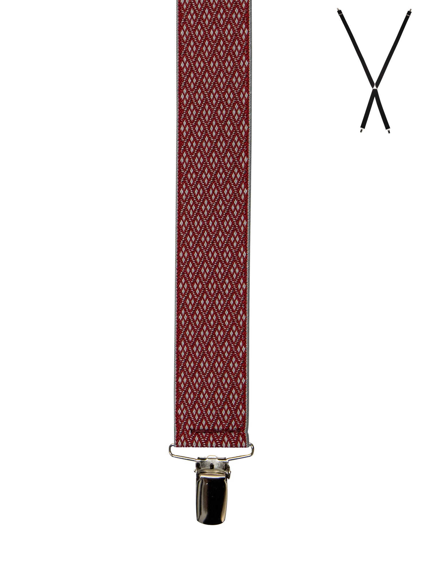 BRACES. X-Back with Nickel Clips. Diamond Print. Red. 35mm width.-Braces-PEROZ Accessories
