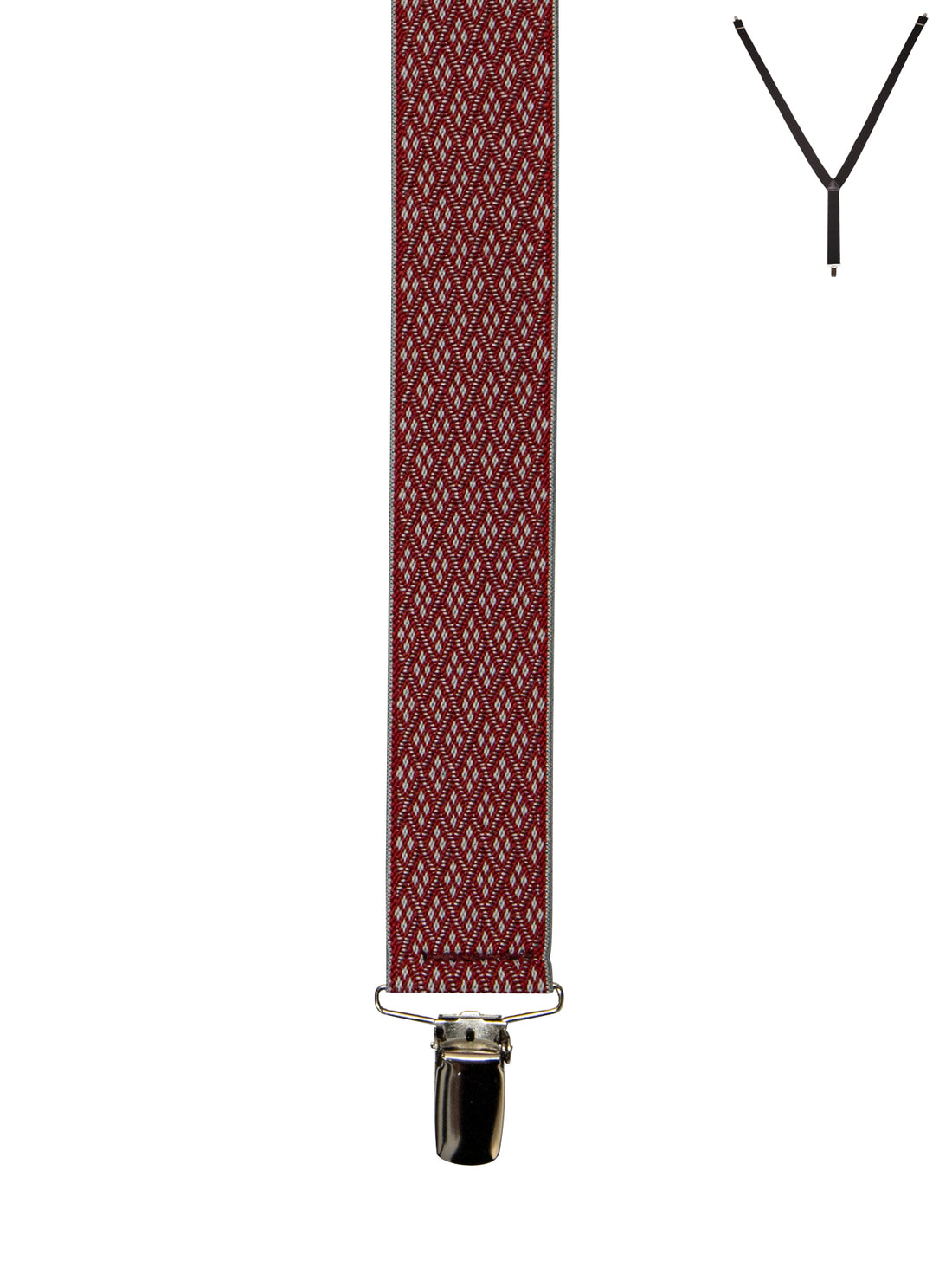 BRACES. Y-Back with Nickel Clips. Diamond Print. Red. 35mm width.-Braces-PEROZ Accessories