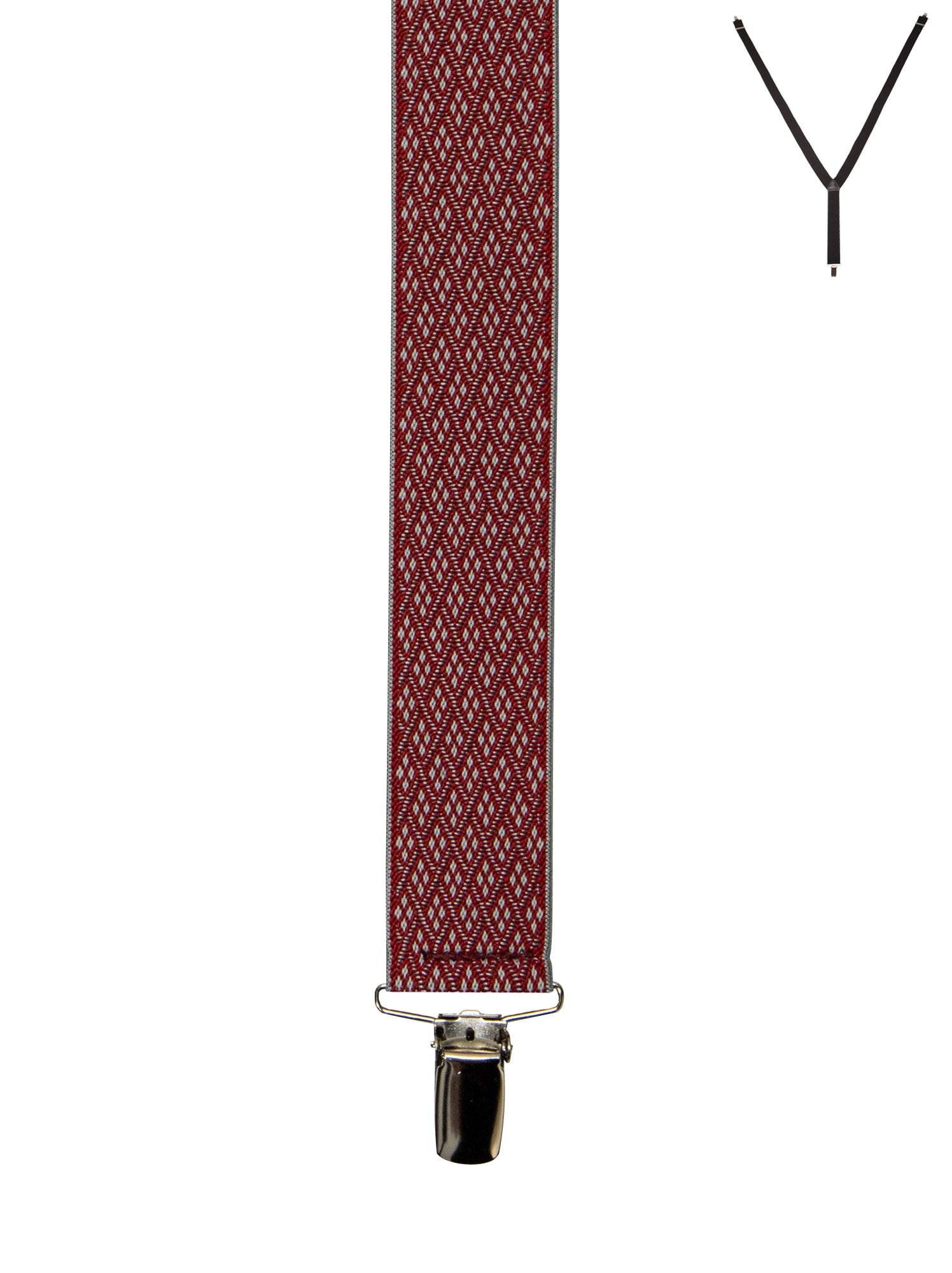 BRACES. Y-Back with Nickel Clips. Diamond Print. Red. 35mm width.-Braces-PEROZ Accessories