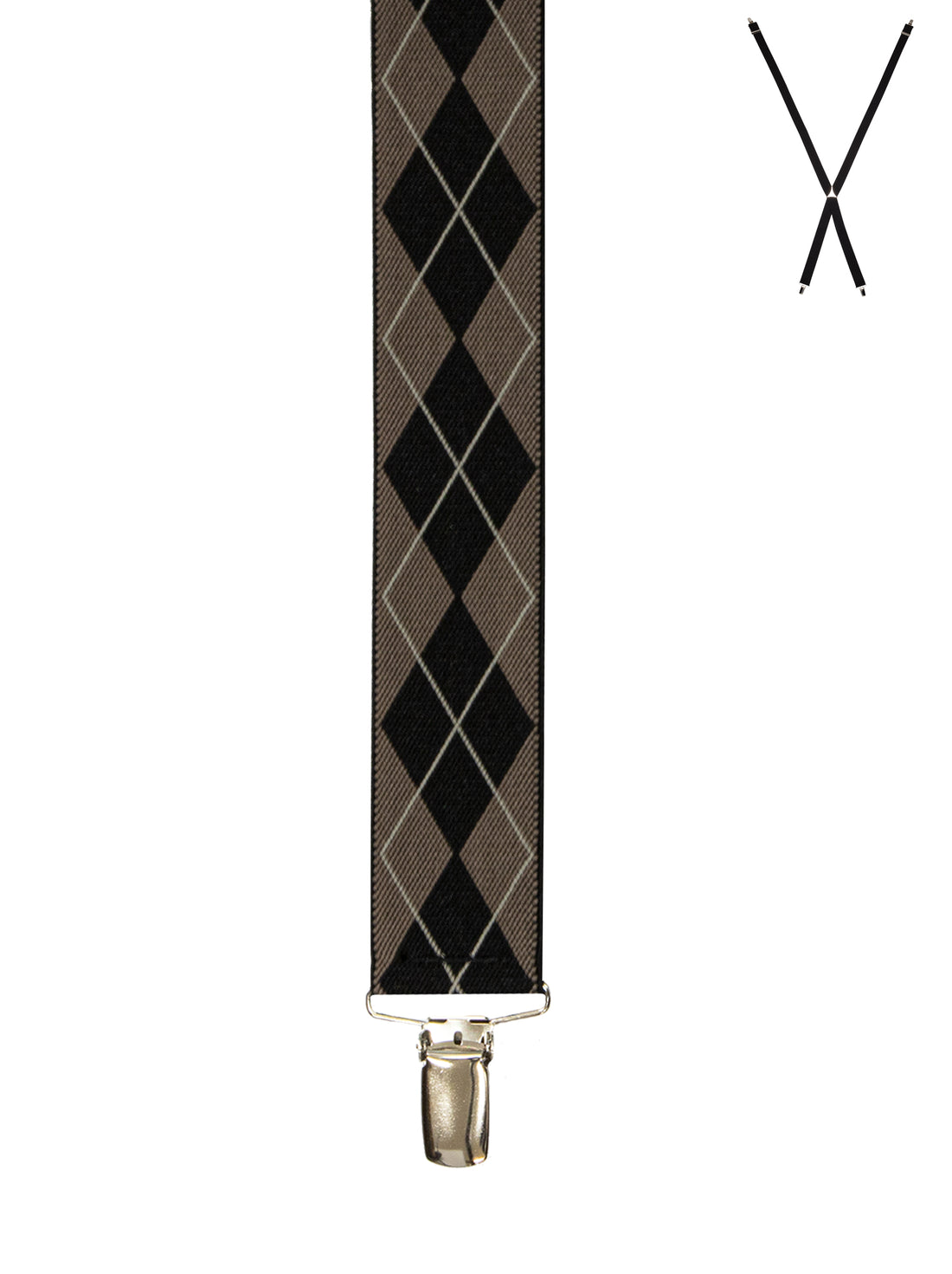 BRACES. X-Back with Nickel Clips. Argyle Print. Beige. 35mm width.-Braces-PEROZ Accessories