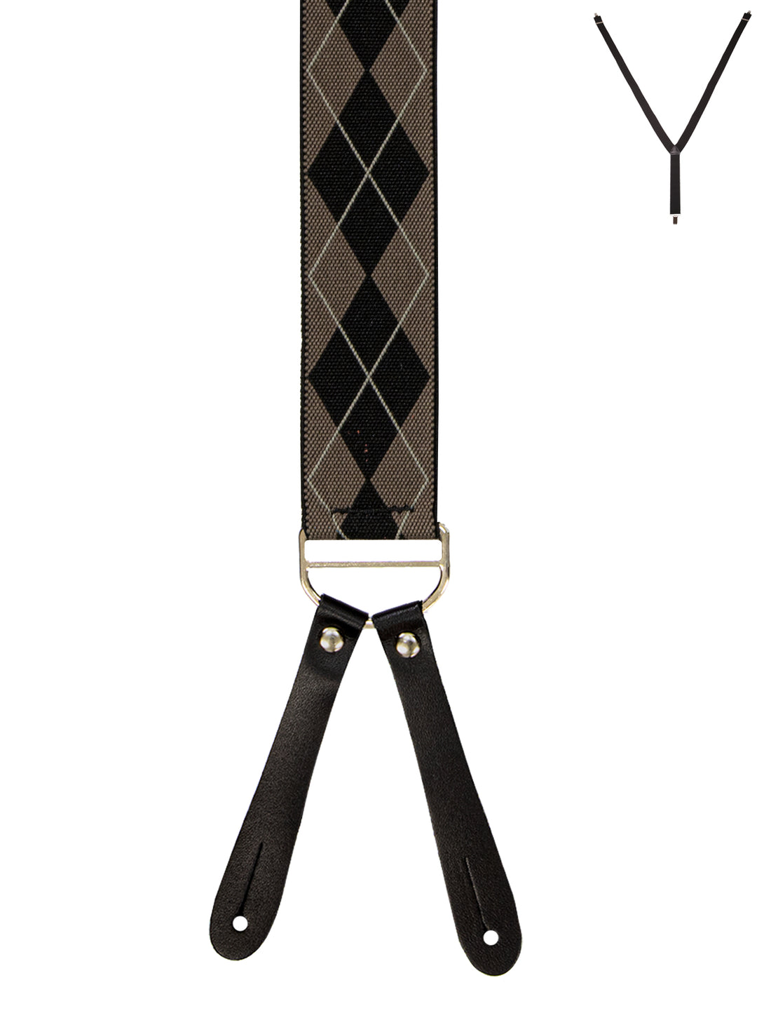 BRACES. Y-Back with Leather Ends. Argyle Print. Beige. 35mm width.-Braces-PEROZ Accessories