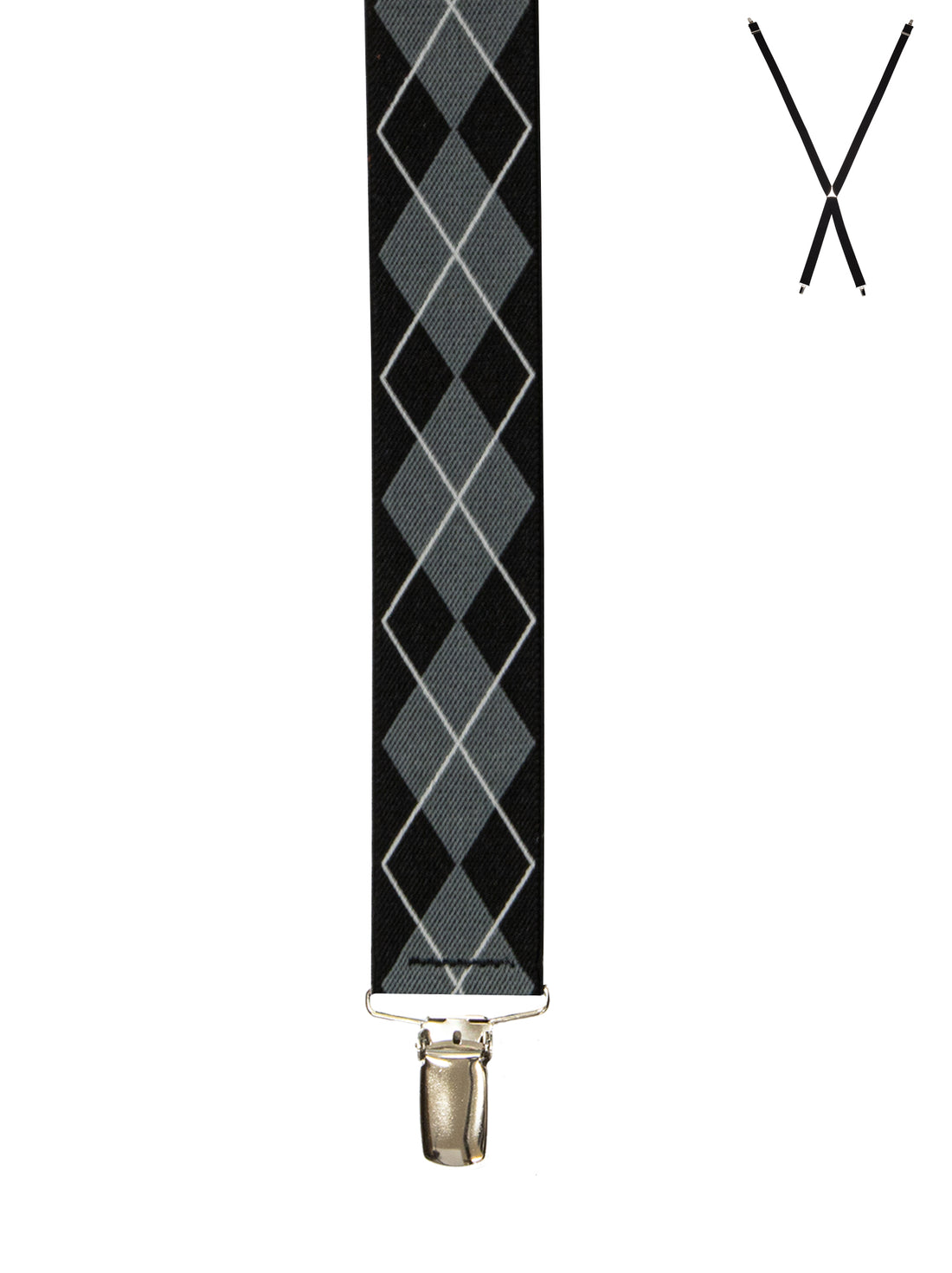 BRACES. X-Back with Nickel Clips. Argyle Print. Black. 35mm width.-Braces-PEROZ Accessories