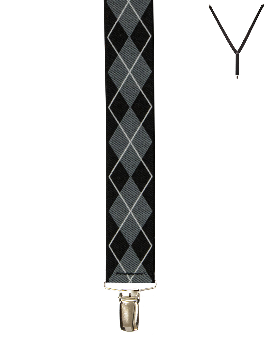 BRACES. Y-Back with Nickel Clips. Argyle Print. Black. 35mm width.-Braces-PEROZ Accessories