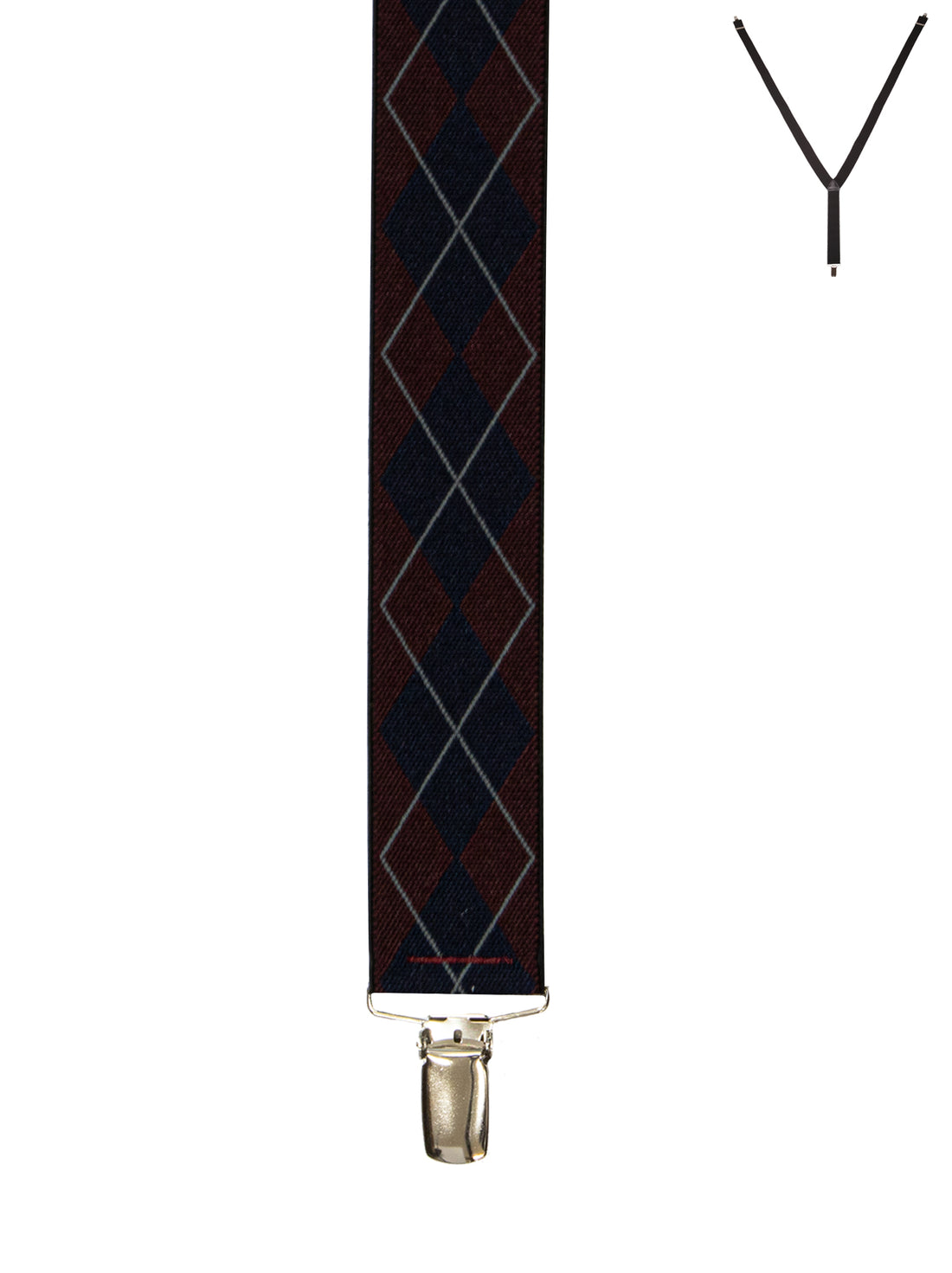 BRACES. Y-Back with Nickel Clips. Argyle Print. Burgundy. 35mm width.-Braces-PEROZ Accessories