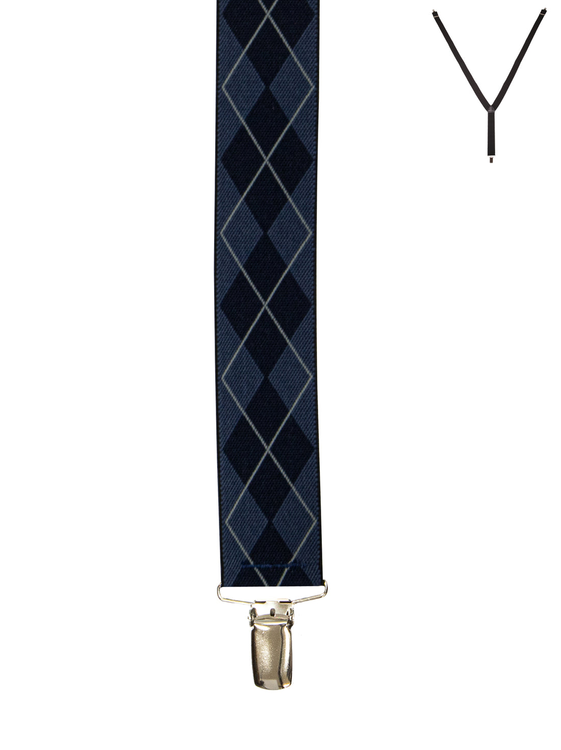 BRACES. Y-Back with Nickel Clips. Argyle Print. Navy. 35mm width.-Braces-PEROZ Accessories