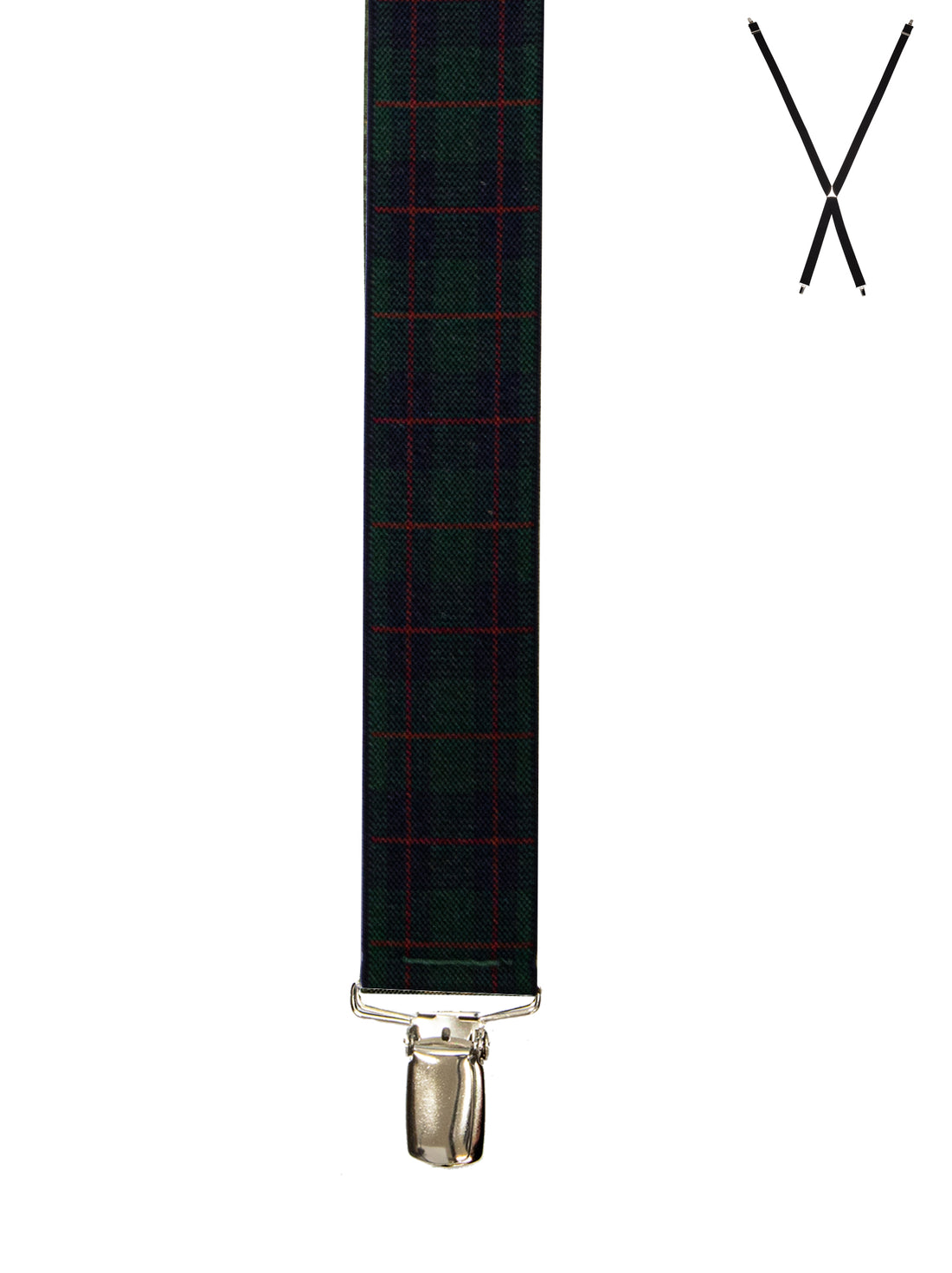 BRACES. X-Back with Nickel Clips. Plaid Print. Navy. 35mm width.-Braces-PEROZ Accessories