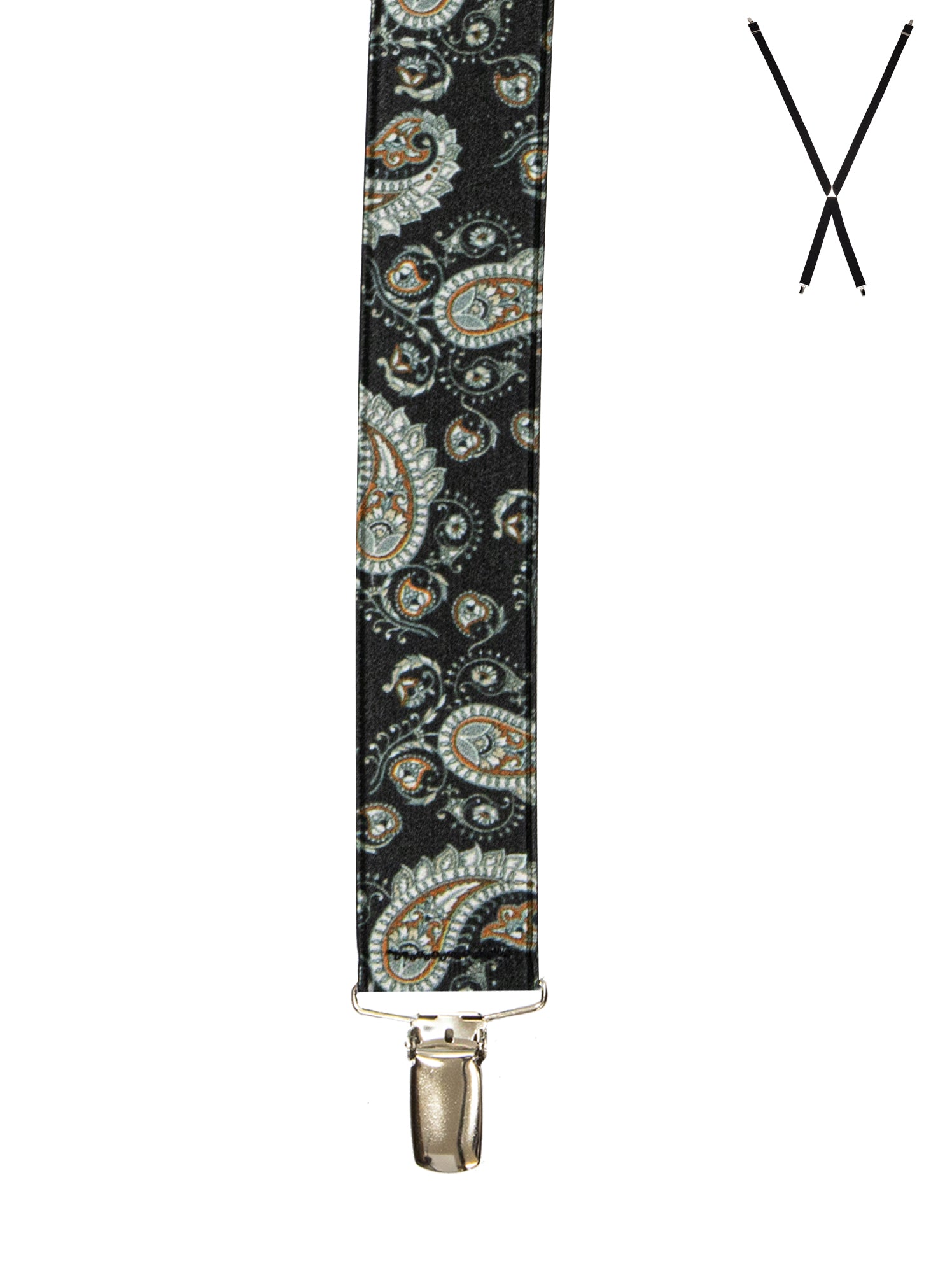 BRACES. X-Back with Nickel Clips. Paisley Print. Black. 35mm width.-Braces-PEROZ Accessories