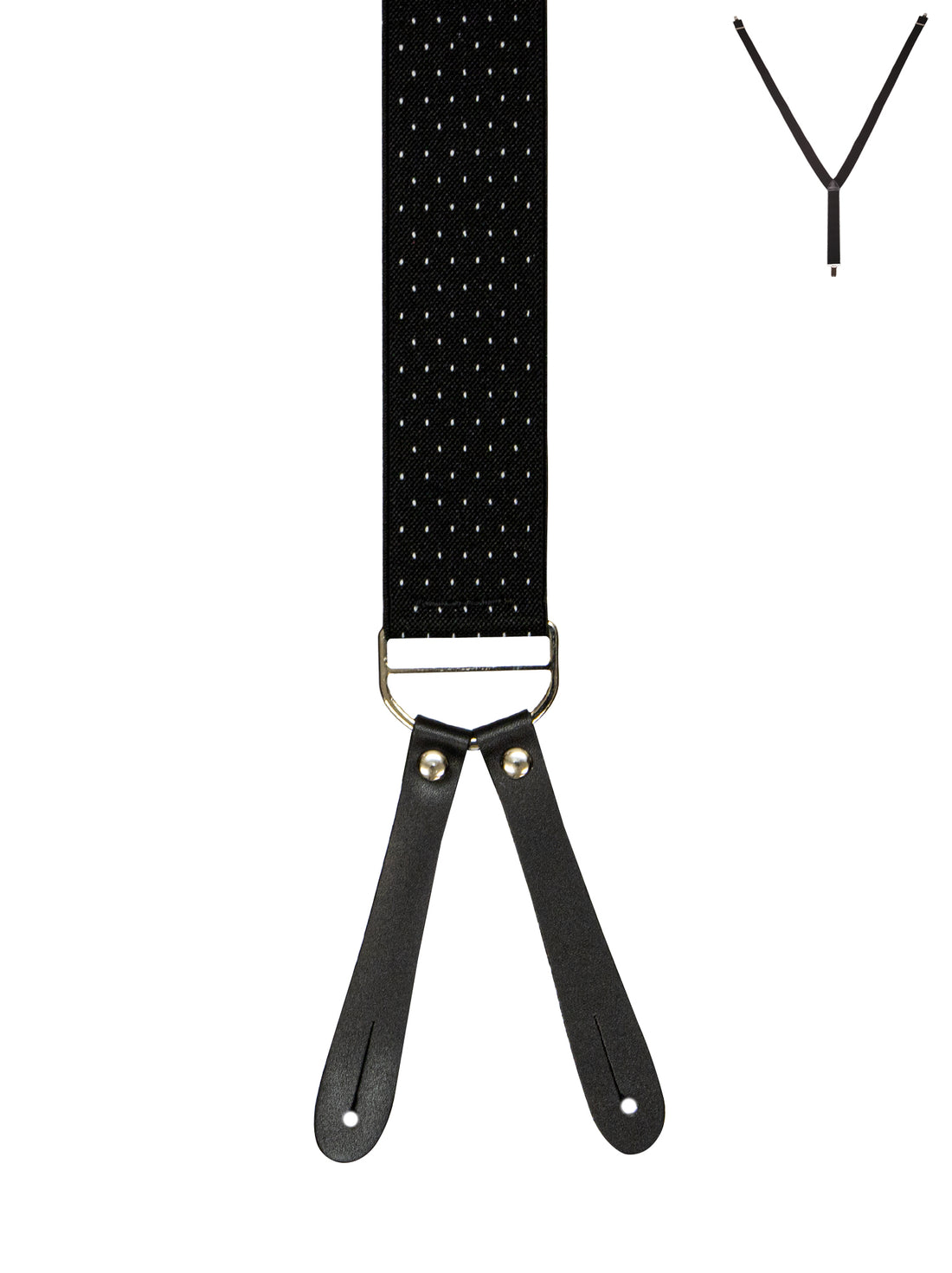 BRACES. Y-Back with Leather Ends. Spot Print. Black. 35mm width.-Braces-PEROZ Accessories