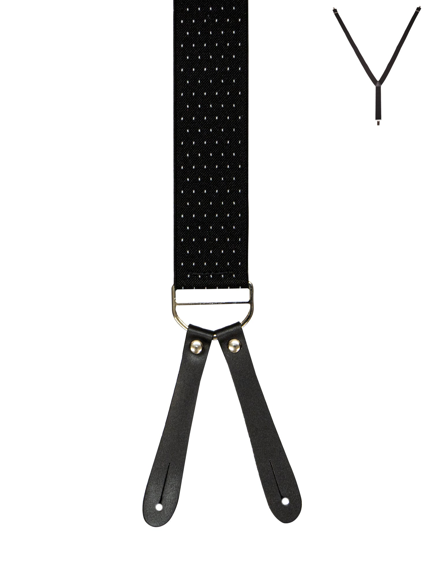 BRACES. Y-Back with Leather Ends. Spot Print. Black. 35mm width.-Braces-PEROZ Accessories