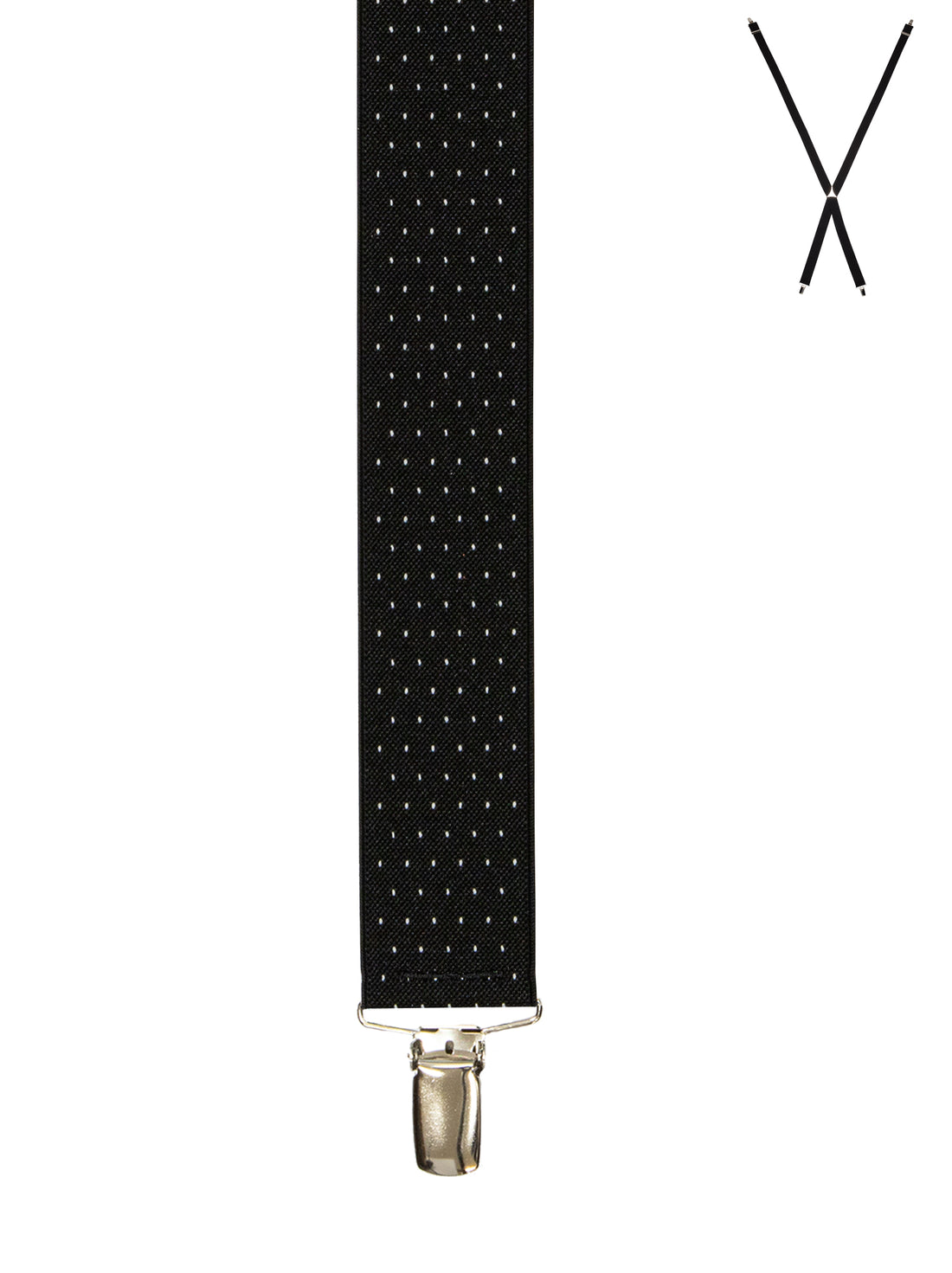 BRACES. X-Back with Nickel Clips. Spot Print. Black. 35mm width.-Braces-PEROZ Accessories