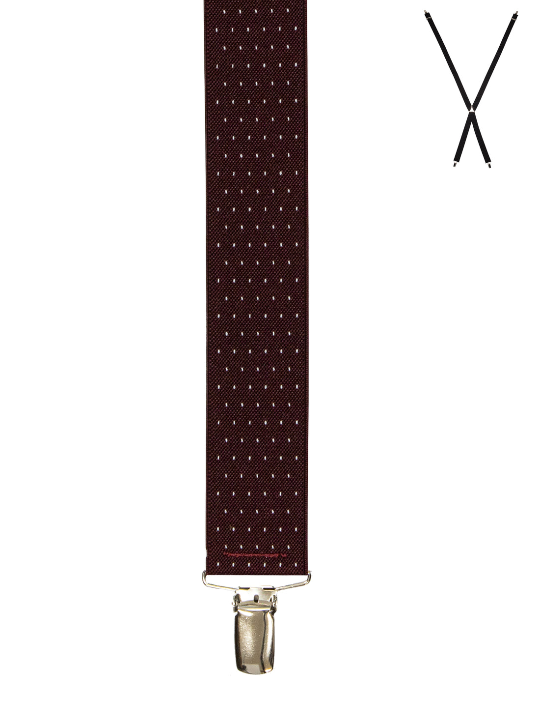 BRACES. X-Back with Nickel Clips. Spot Print. Burgundy. 35mm width.-Braces-PEROZ Accessories