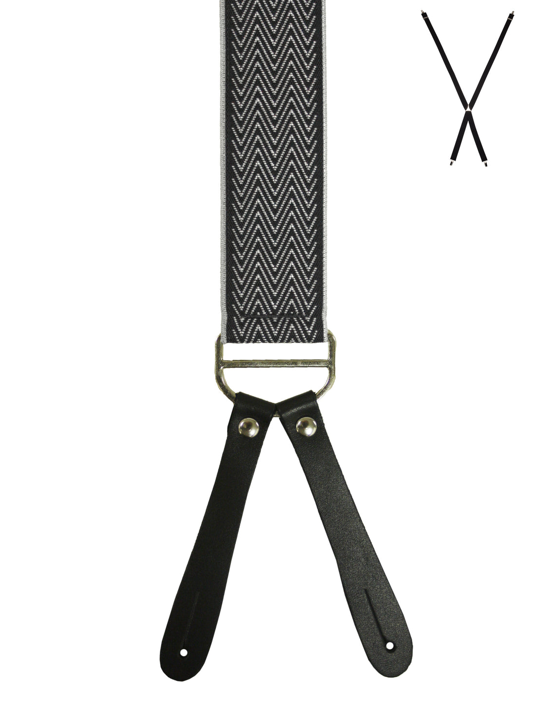 BRACES. X-Back with Leather Ends. Chevron Print. Black. 35mm width.-Braces-PEROZ Accessories