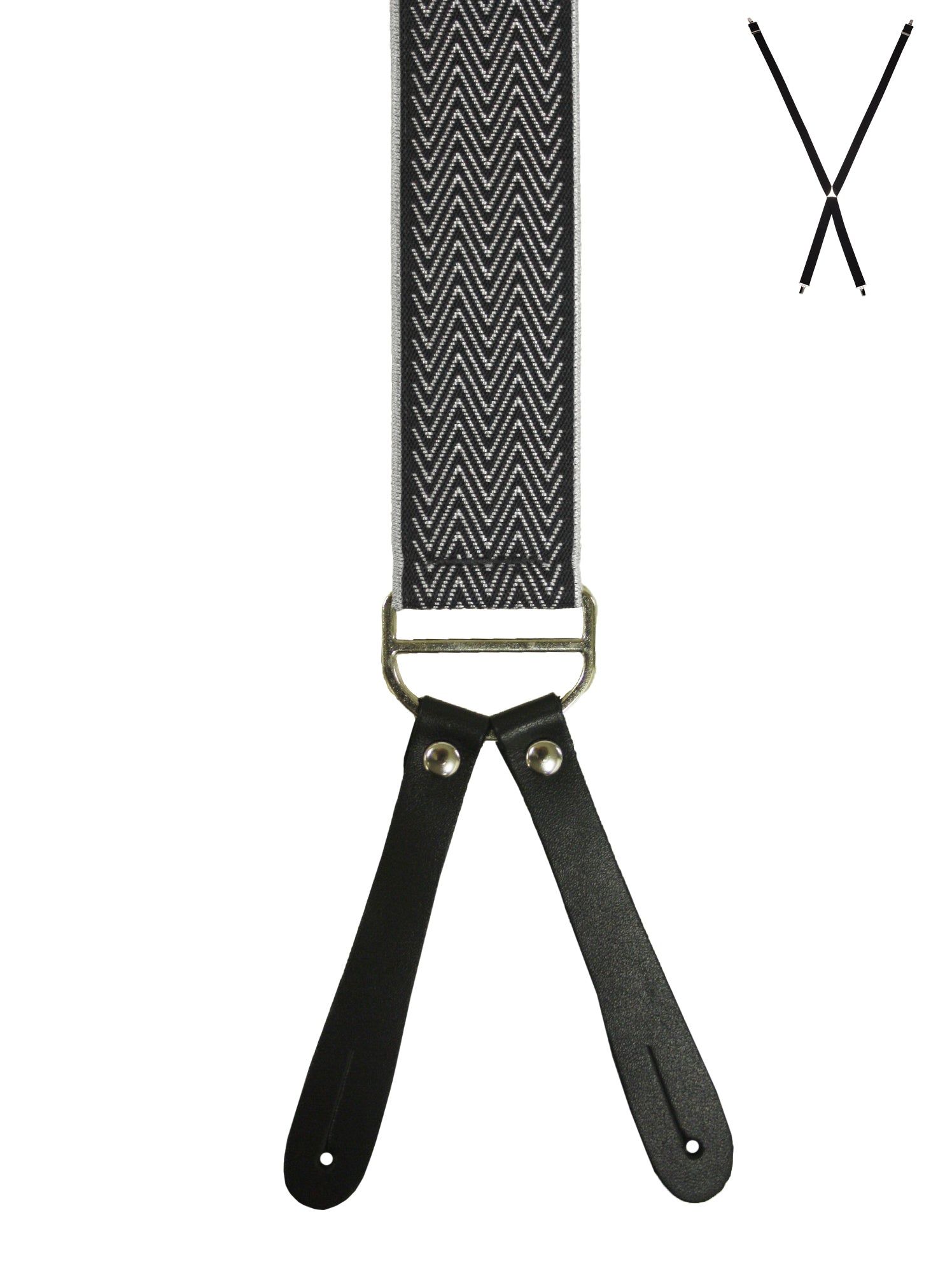 BRACES. X-Back with Leather Ends. Chevron Print. Black. 35mm width.-Braces-PEROZ Accessories
