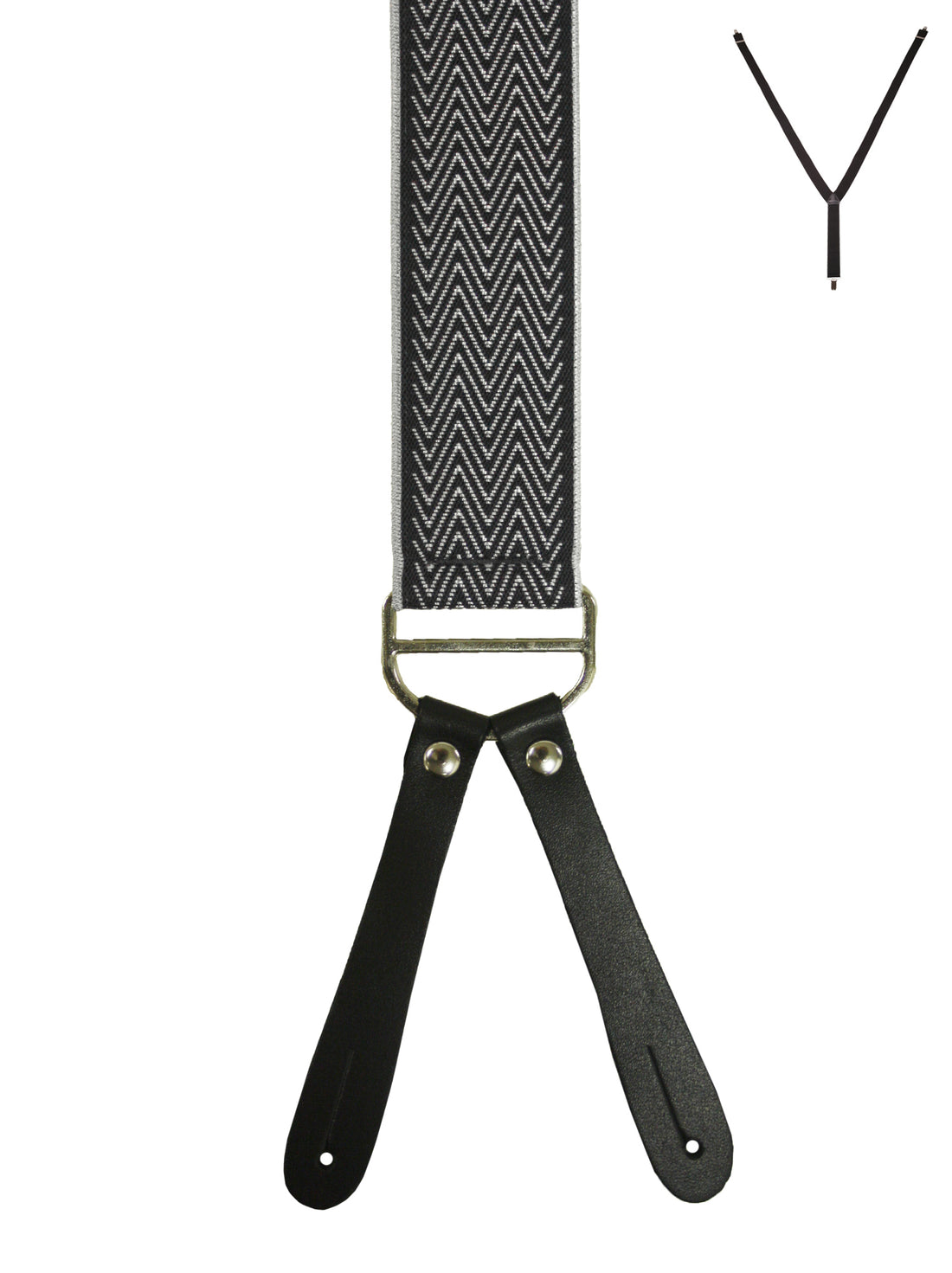 BRACES. Y-Back with Leather Ends. Chevron Print. Black. 35mm width.-Braces-PEROZ Accessories