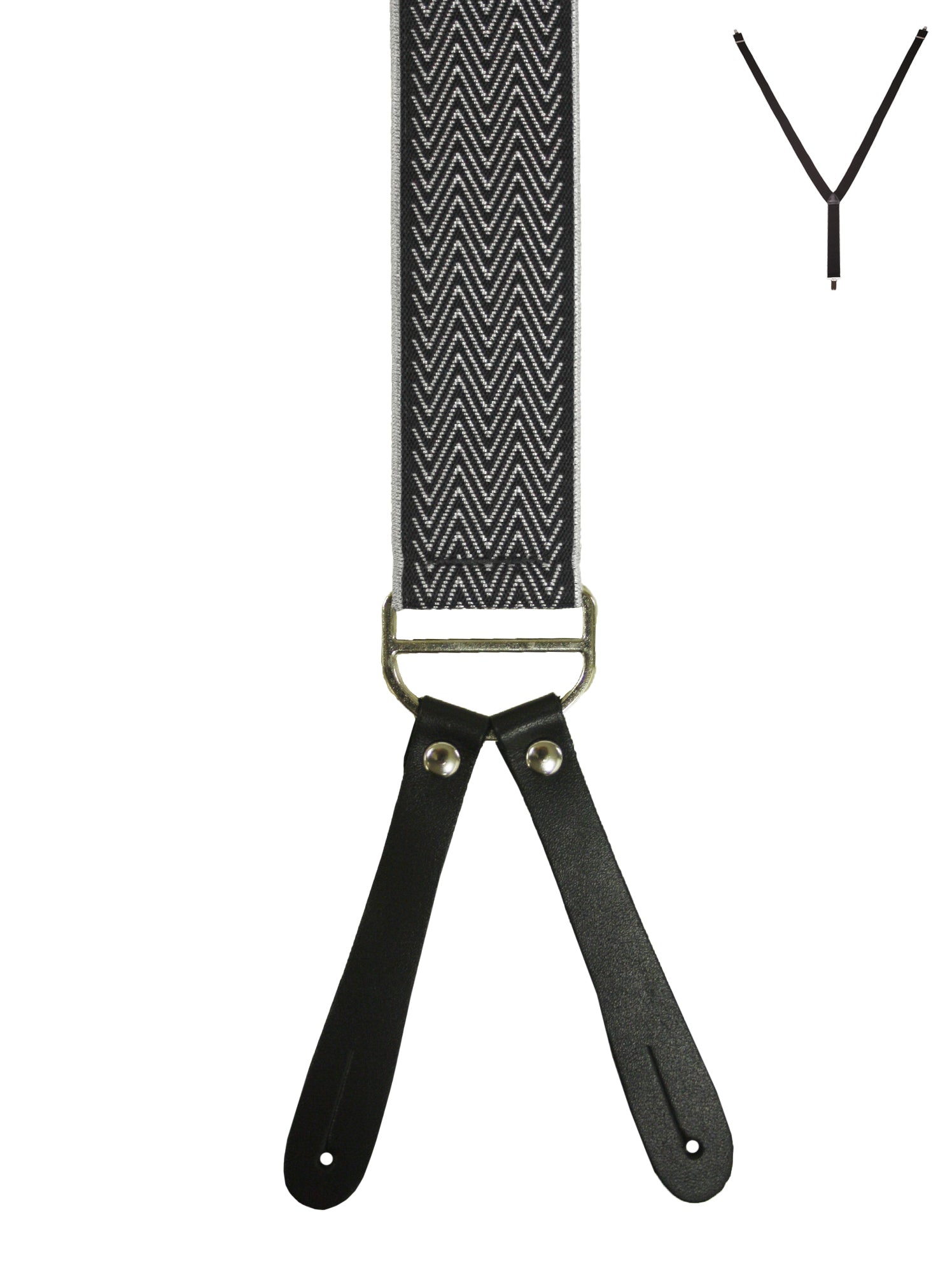 BRACES. Y-Back with Leather Ends. Chevron Print. Black. 35mm width.-Braces-PEROZ Accessories