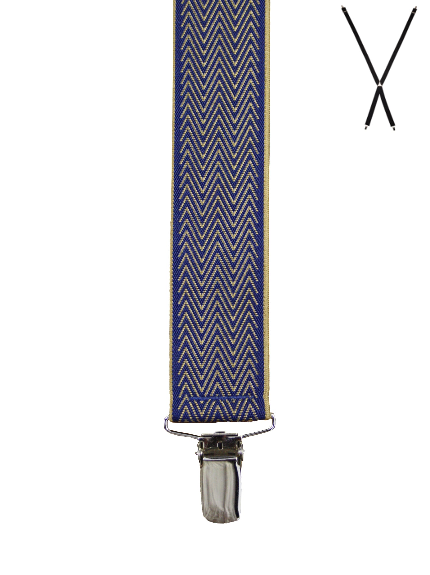 BRACES. X-Back with Nickel Clips. Chevron Print. Navy/Gold. 35mm width.-Braces-PEROZ Accessories