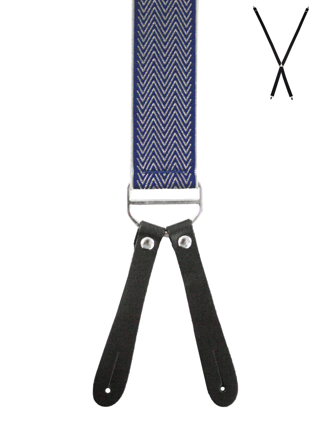 BRACES. X-Back with Leather Ends. Chevron Print. Navy. 35mm width.-Braces-PEROZ Accessories