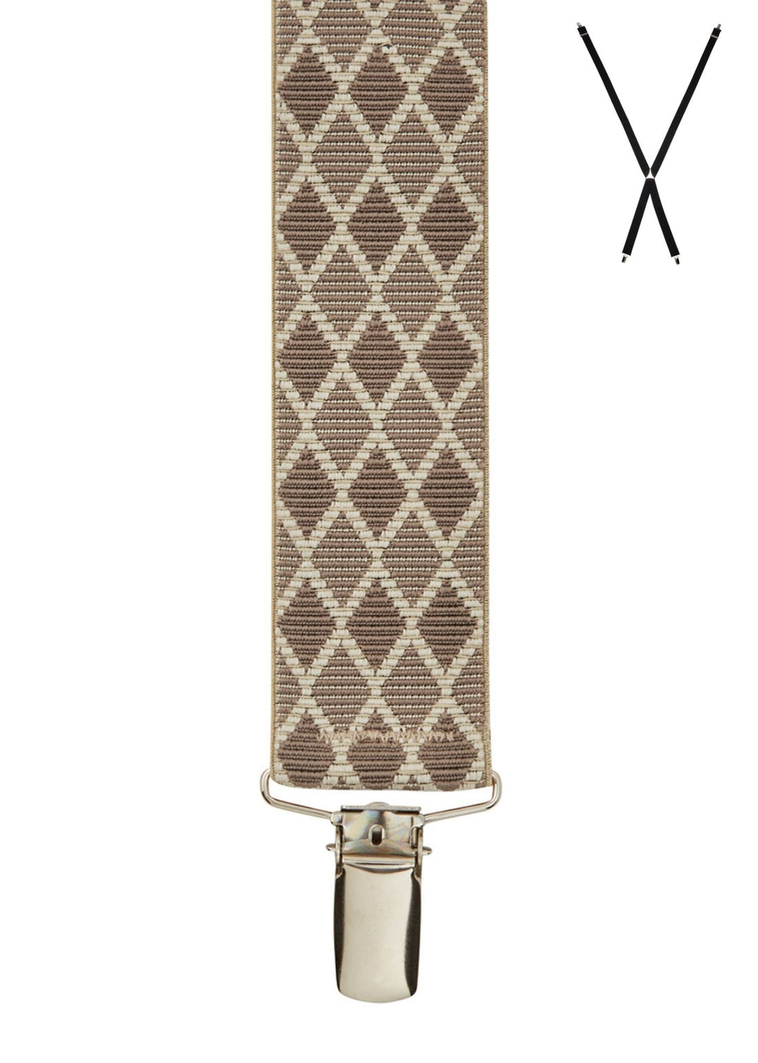 BRACES. X-Back with Nickel Clips. Harlequin Print. Beige. 35mm width.-Braces-PEROZ Accessories